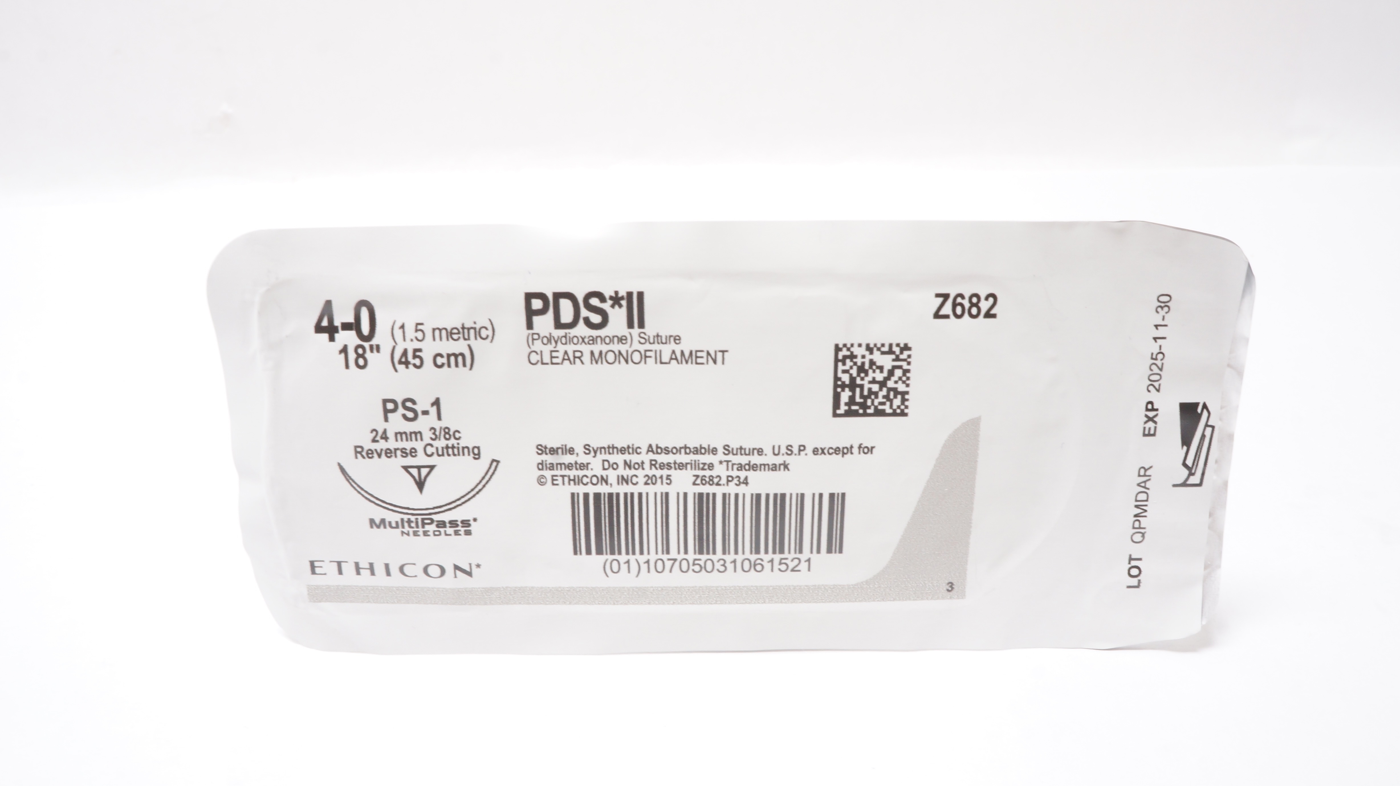 Ethicon Z682 4-0 PDS II PS-1 24mm 3/8c Reverse Cutting 18inch