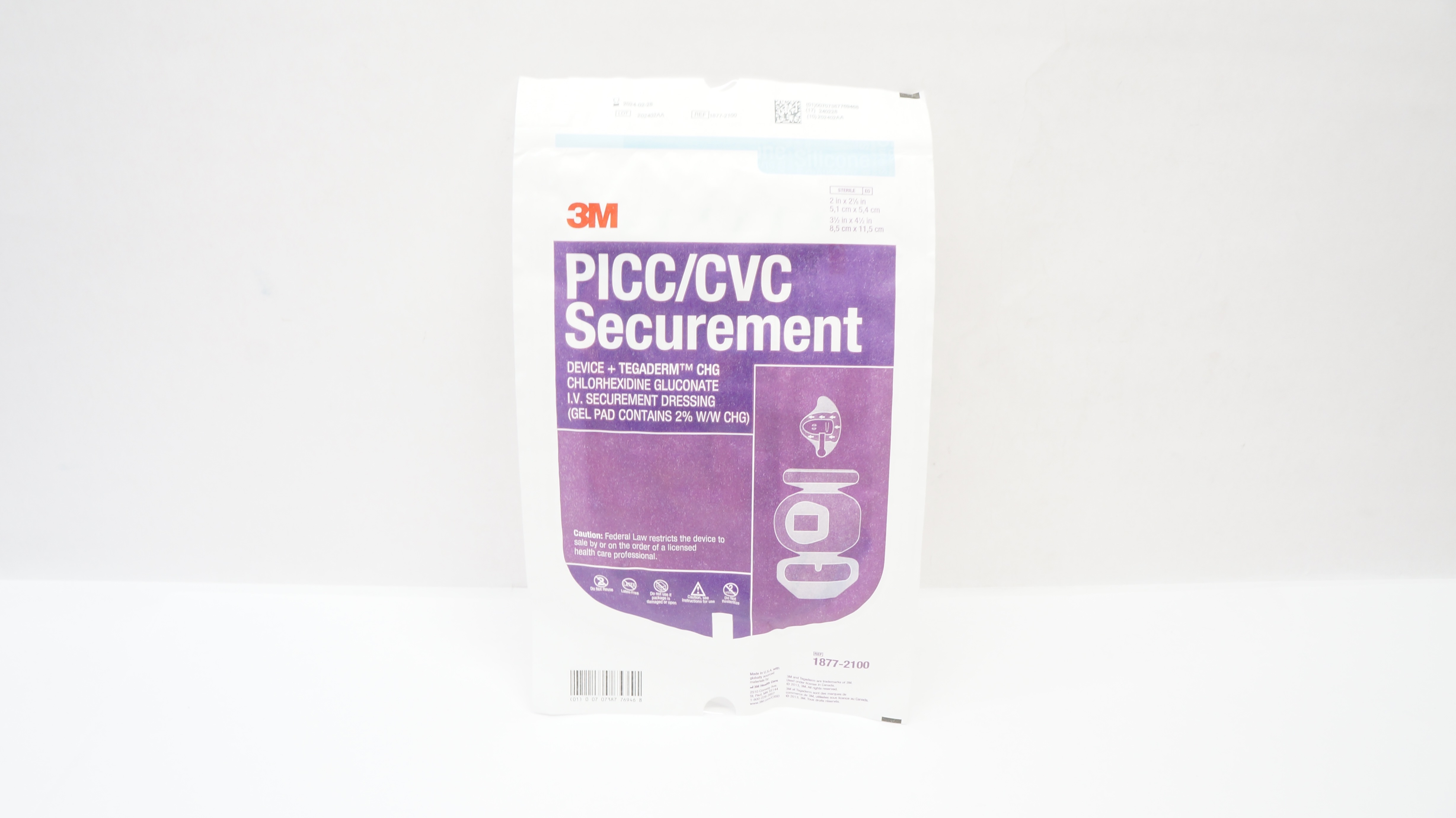 3M 1877-2100 PICC/CVC Securement Device Tegaderm CHG Dressing 2 x 2 1/8inch