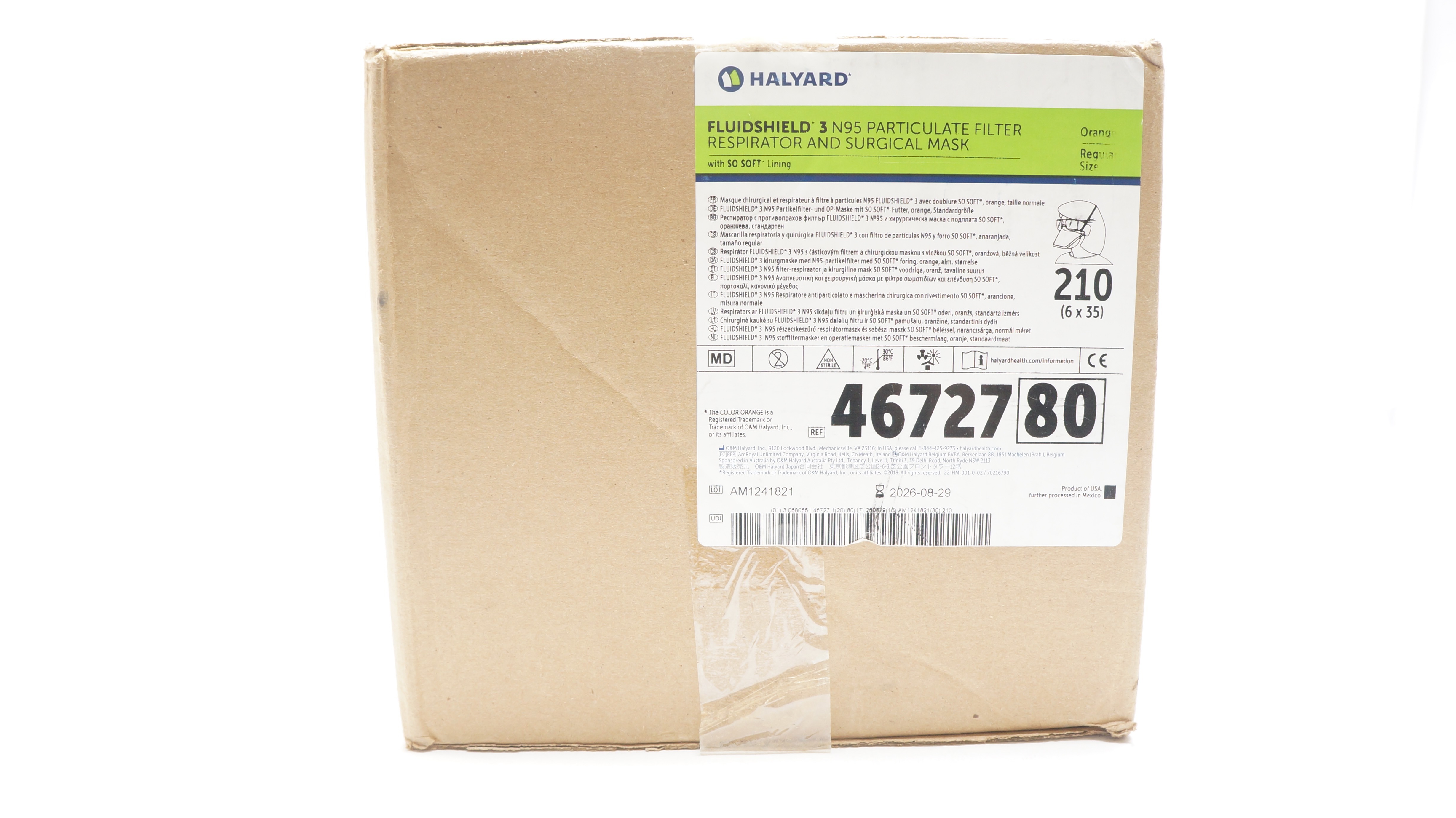 Halyard 46727 FluidShield 3 N95 Filter Respirator And Surgical Mask -Case of 210
