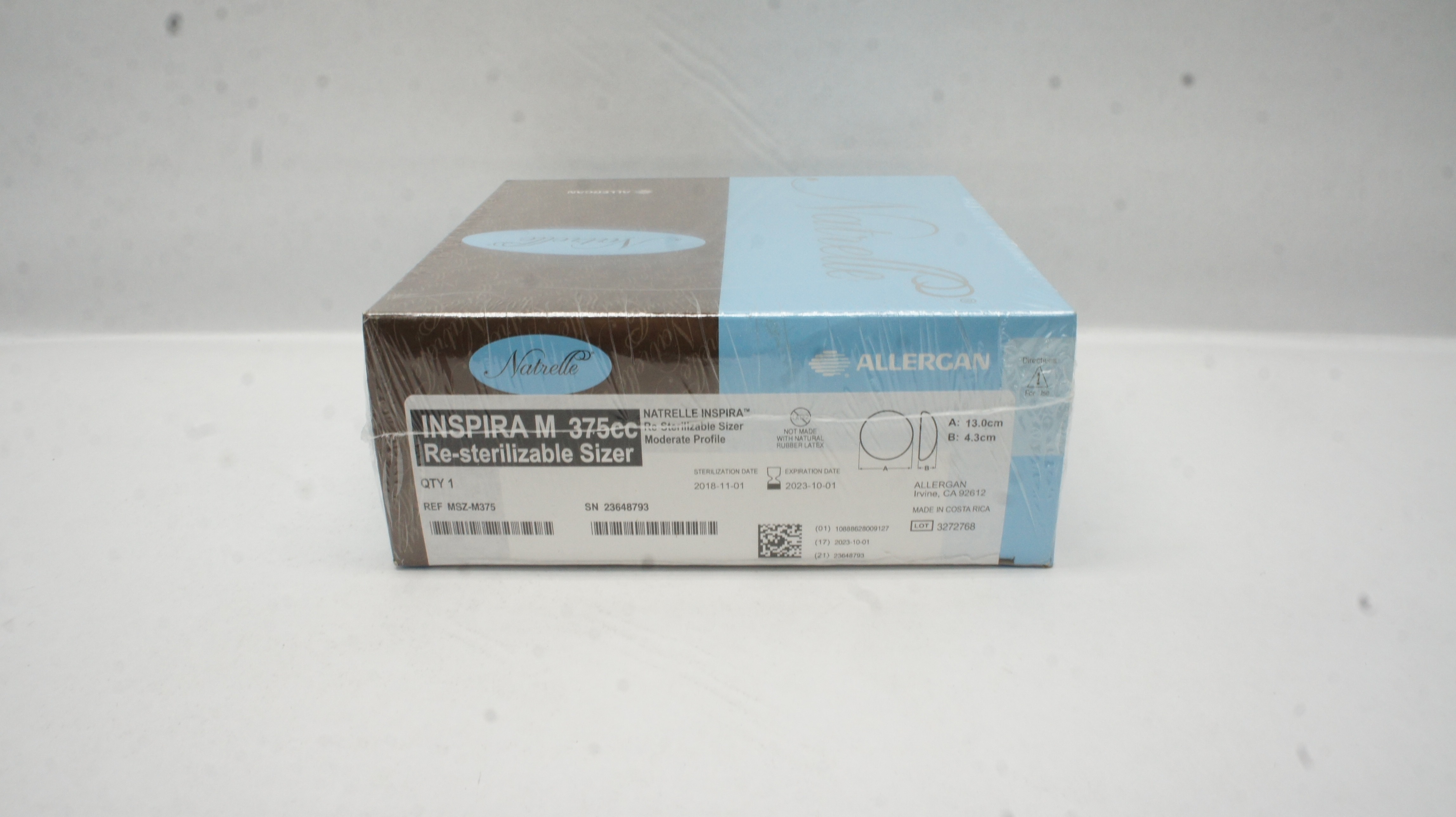 Allergan MSZ-M375 NATRELLE Inspira M Re-Sterilizable Sizer 375cc, 13.0x4.3cm (x)