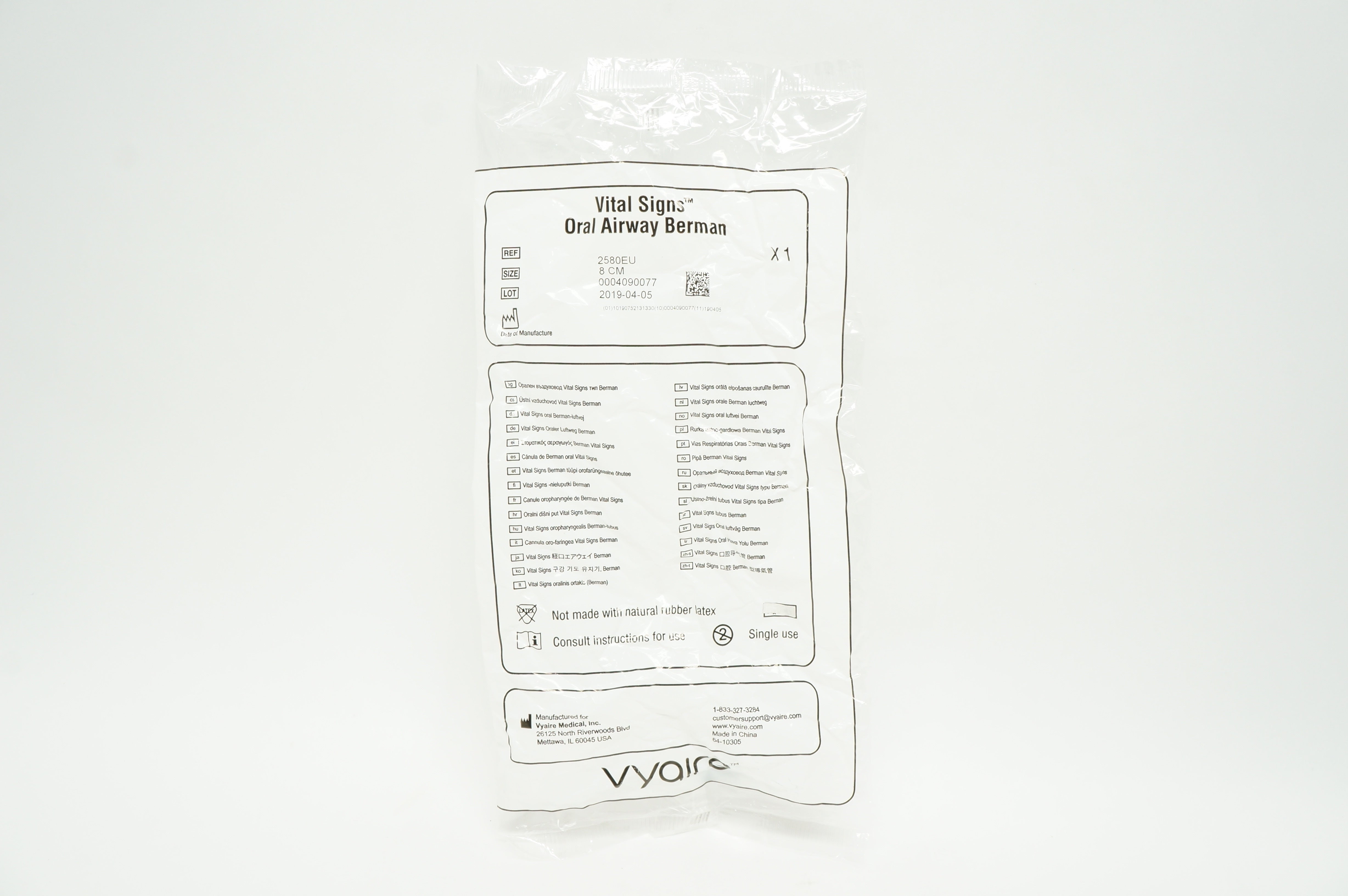 Vyaire 2580EU Vital Signs Oral Airway Berman 8cm (x)