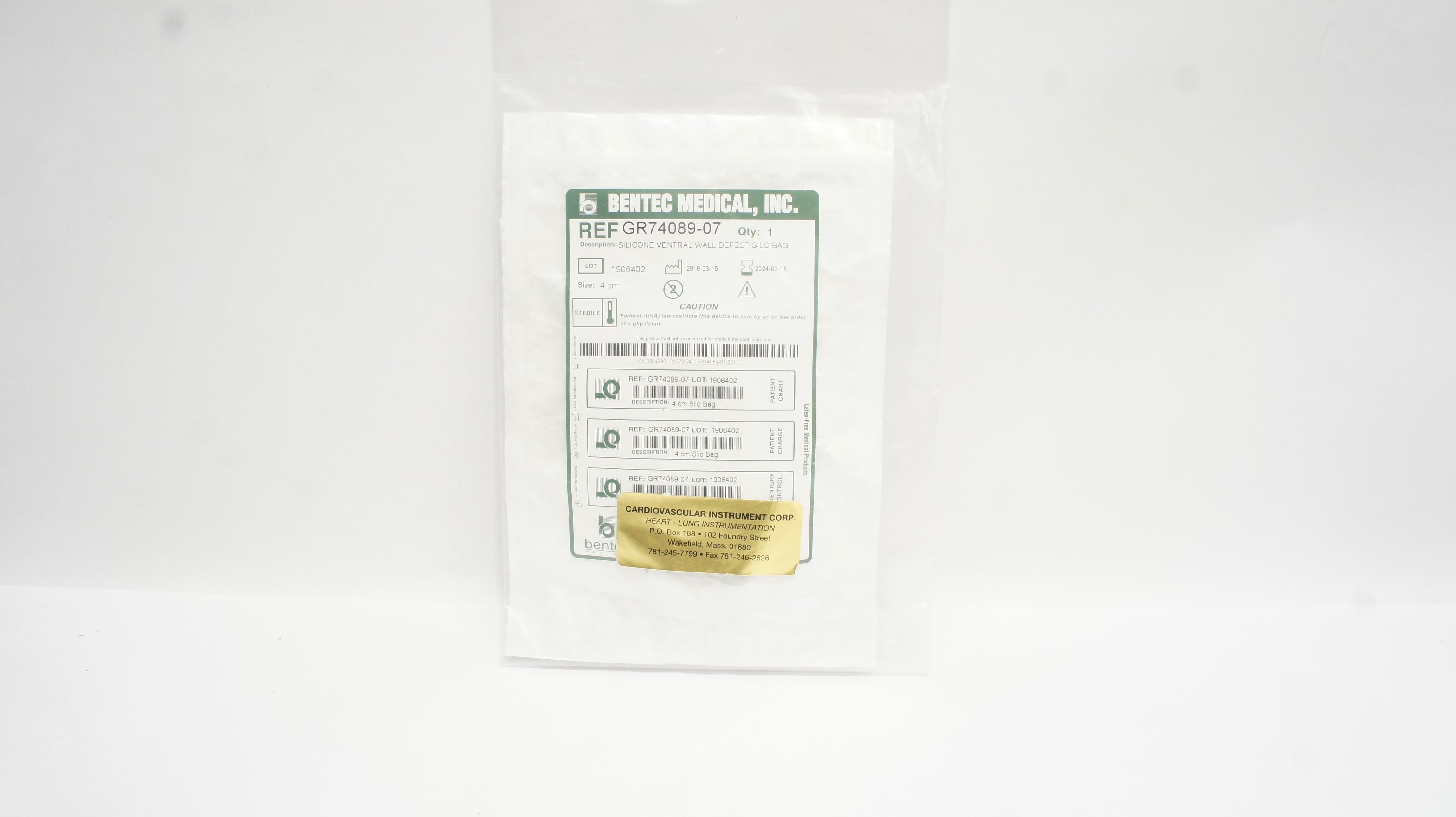 Bentec Medical GR74089-07 Silicone Ventral Wall Defect Reduction Silo Bag, 4cm