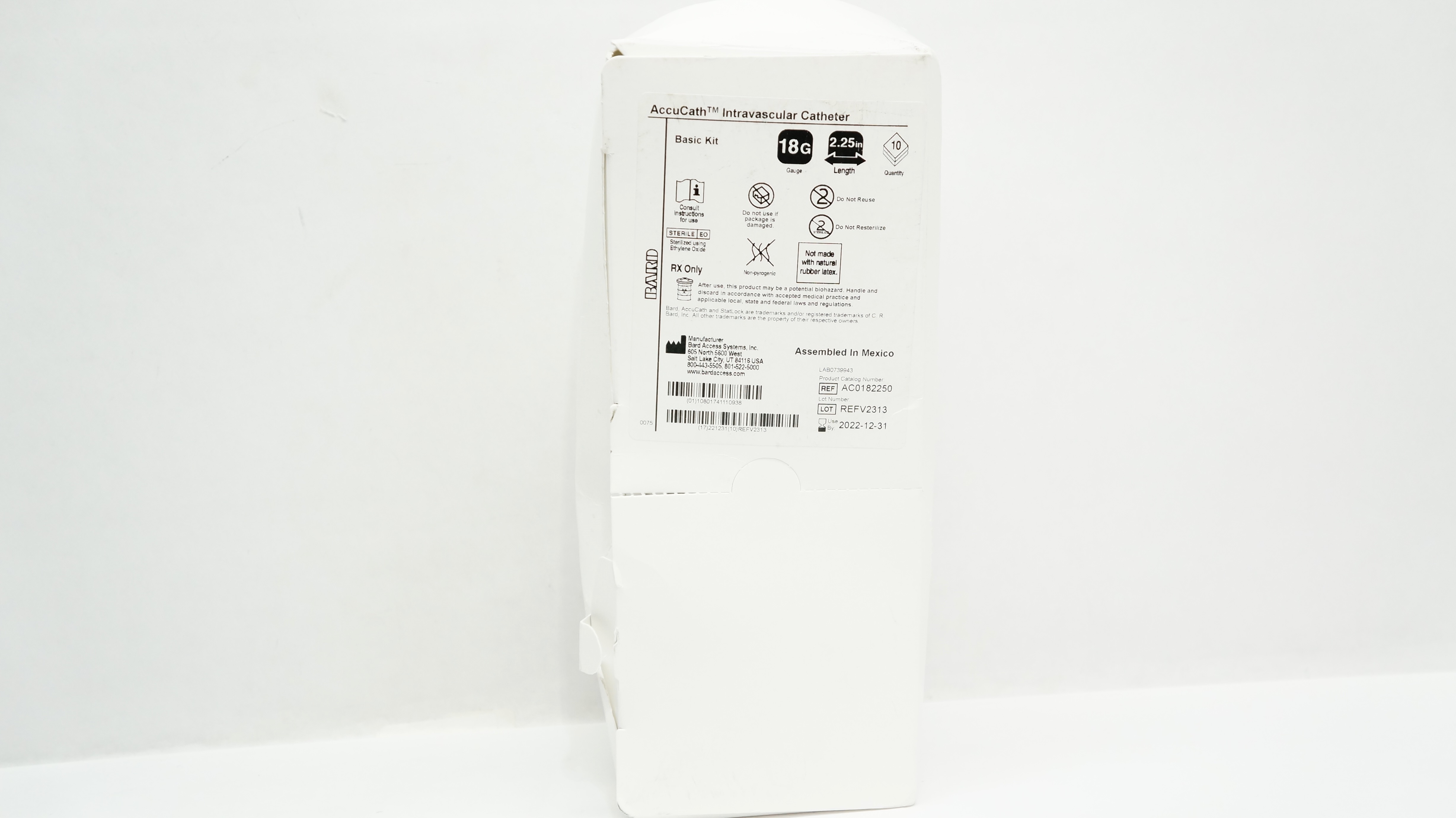 Bard AC0182250 AccuCath Intravascular Cath. 18G x 2.25 inch (x) - Box of 10