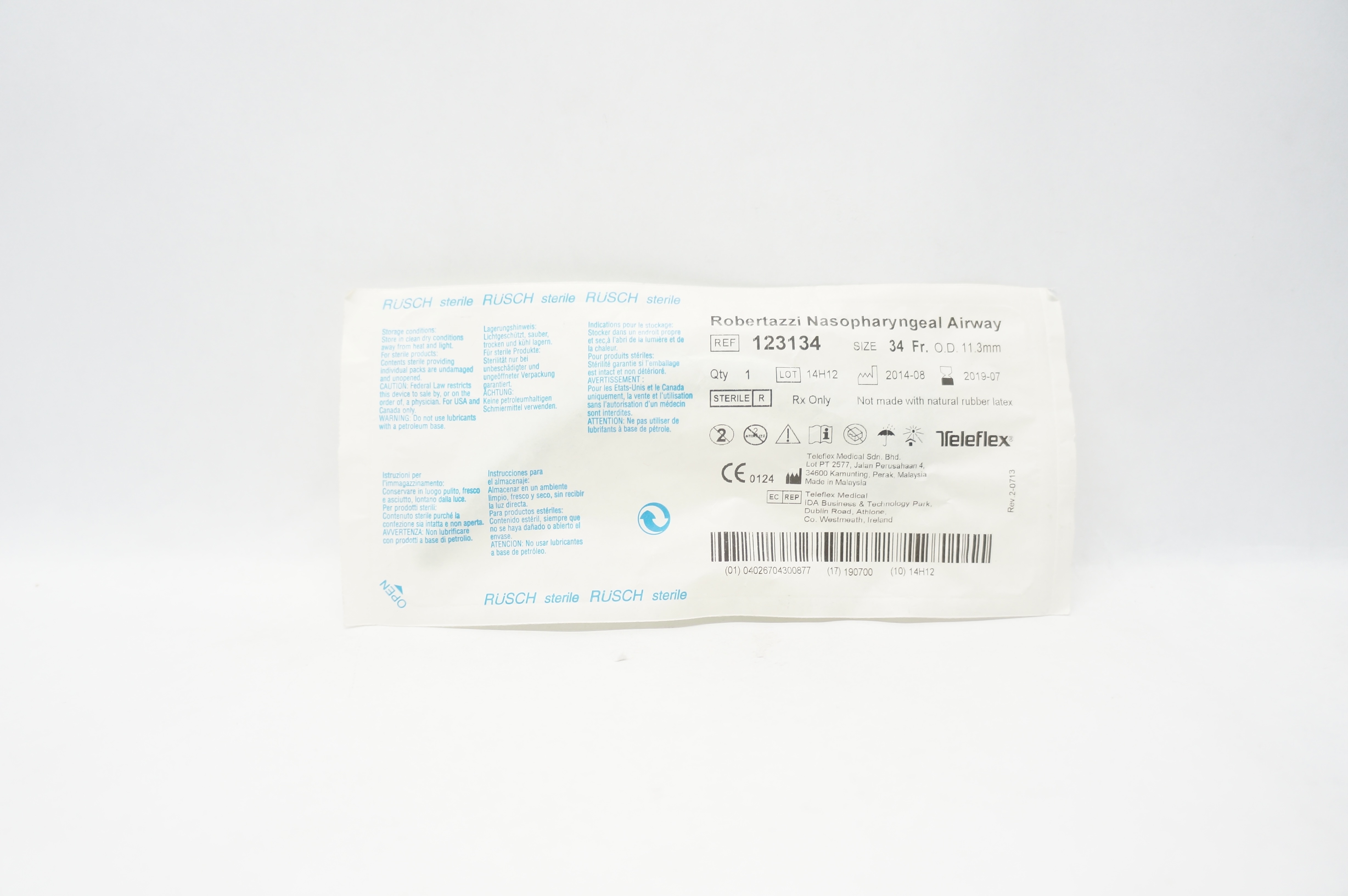 Teleflex 123134 Robertazzi Nasopharyngeal Airway 34Fr x 11.3mm OD (x)