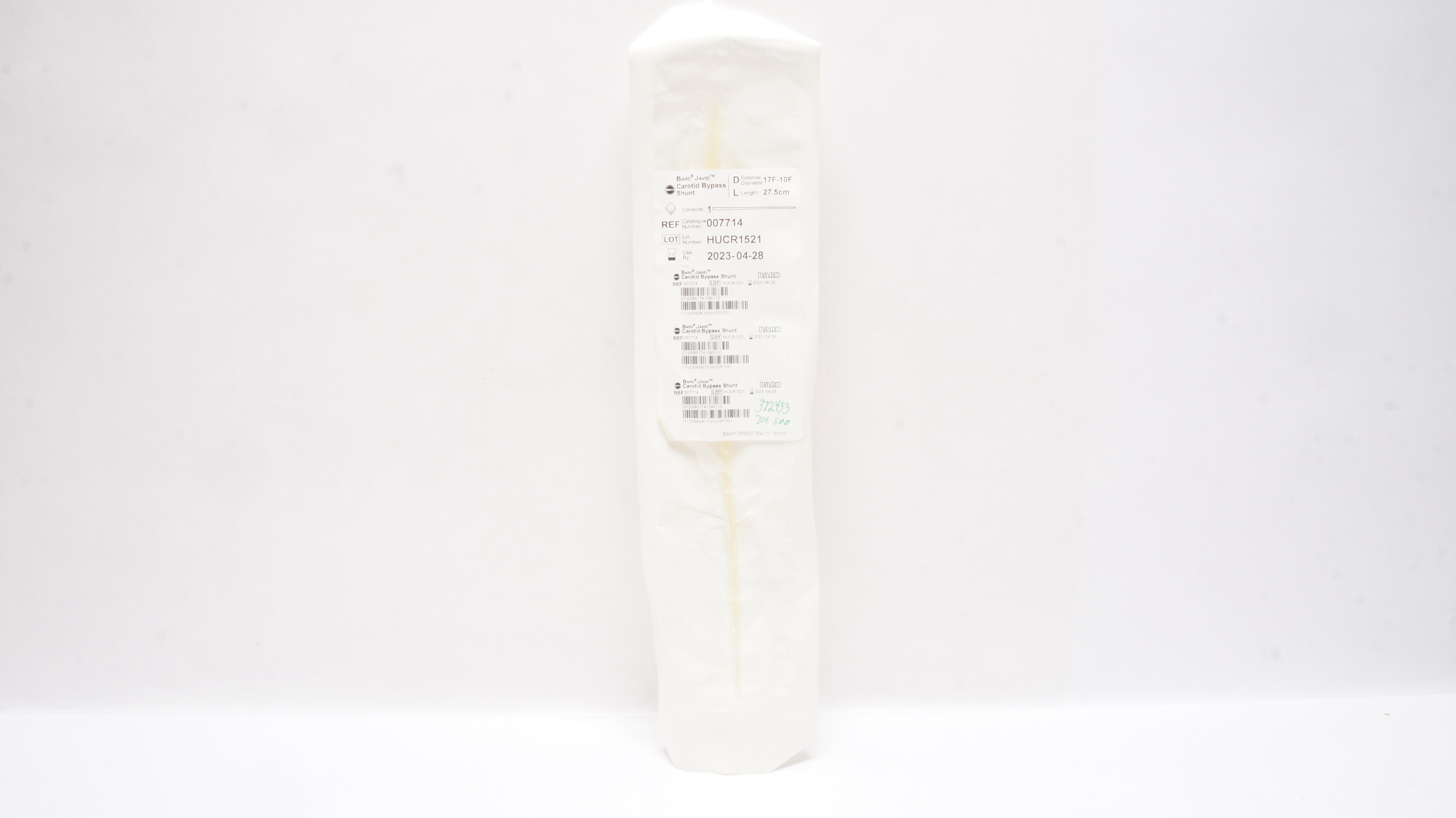 Bard 007714 Javid Carotid Bypass Shunt, 17F-10F x 27.5cm (x)