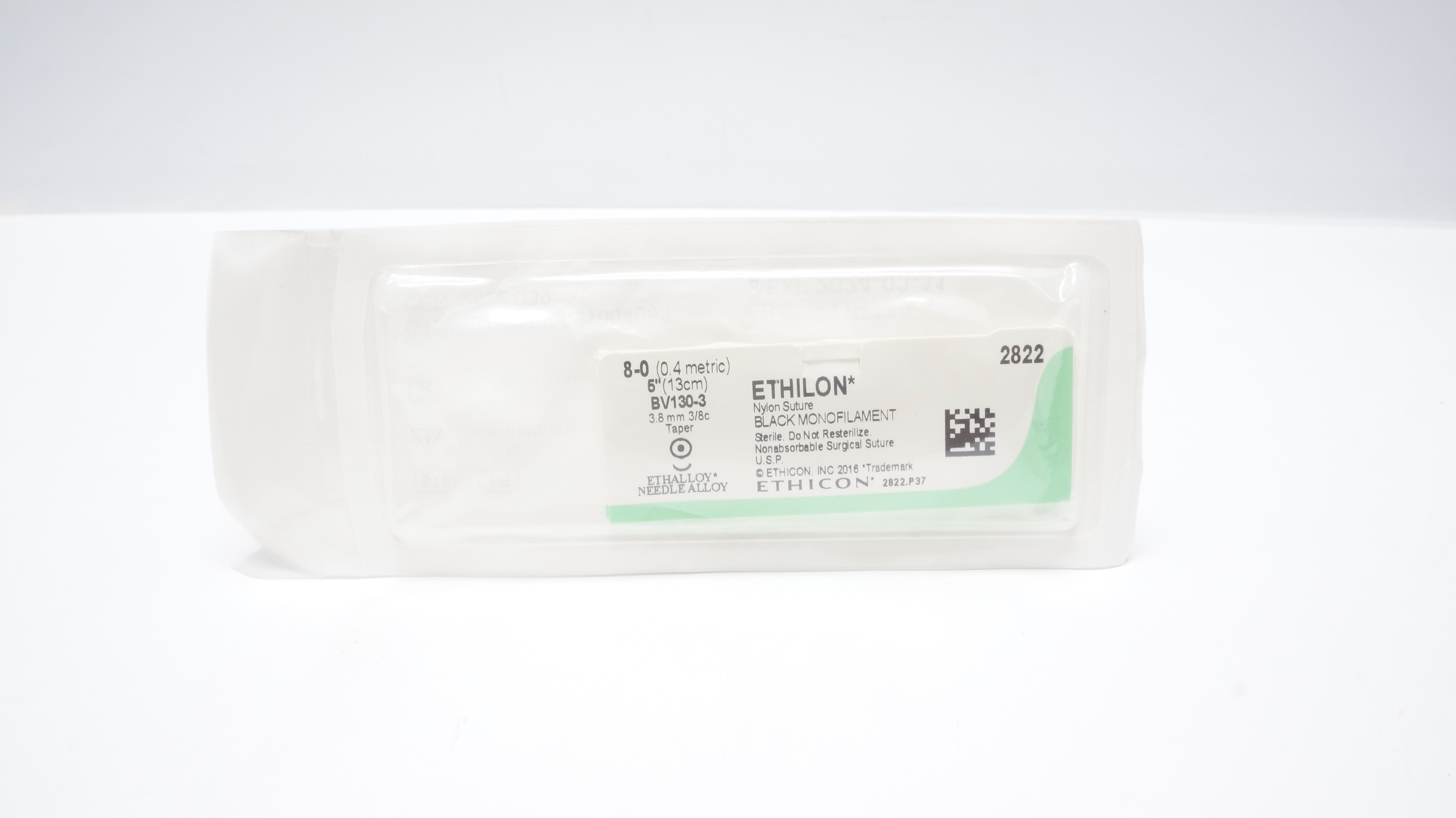 Ethicon 2822 Ethilon 8-0 Nylon Stre BV130-3 3.8mm 3/8c Taper 5inch (x)