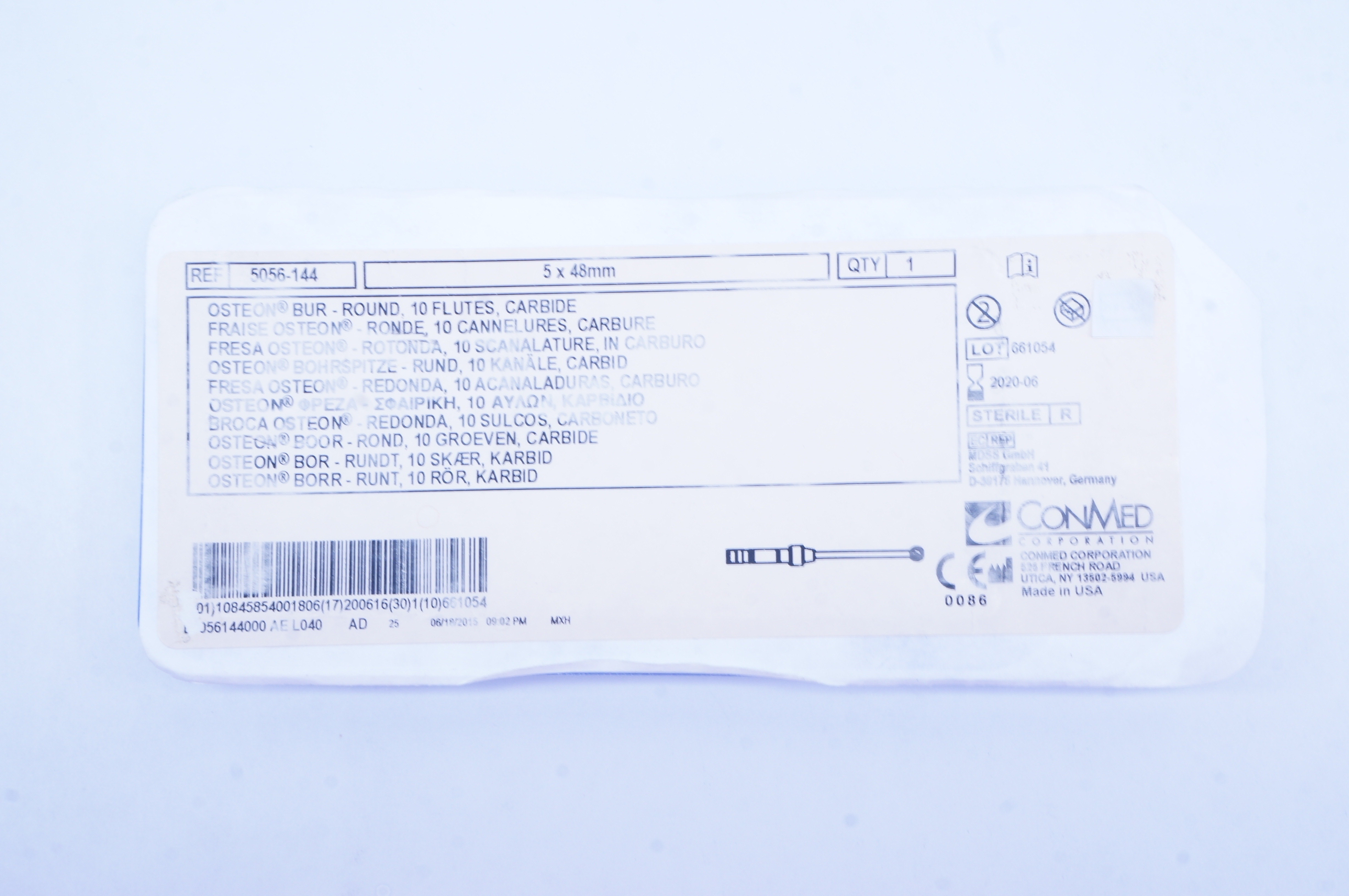 Conmed 5056-144 Osteon Bur - Round, 10Flutes, Carbide 5mm x 48mm (x)