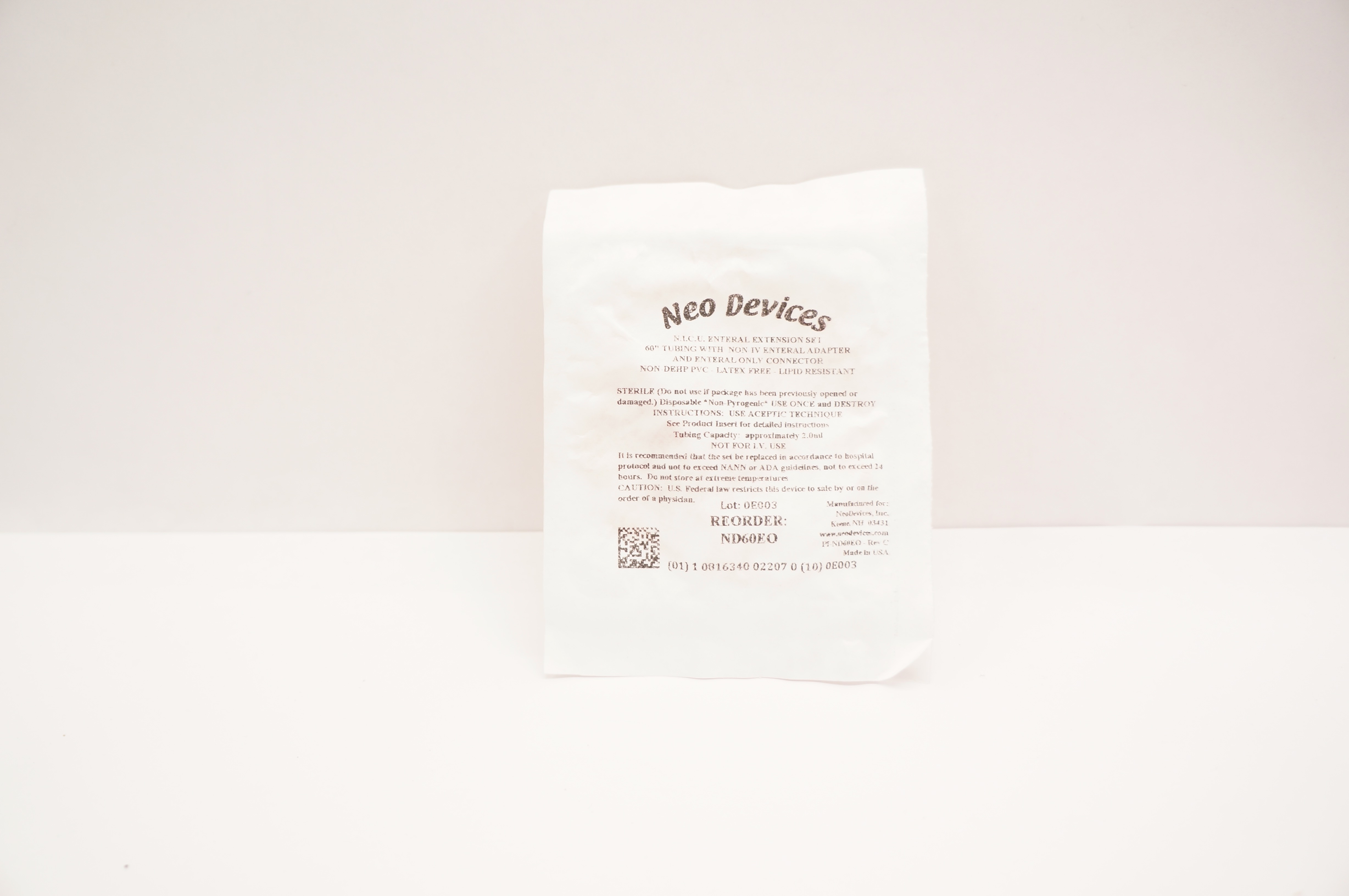 Neo Devices ND60EO N.I.C.U. Enteral Extension Set 60inch x 2.0ml