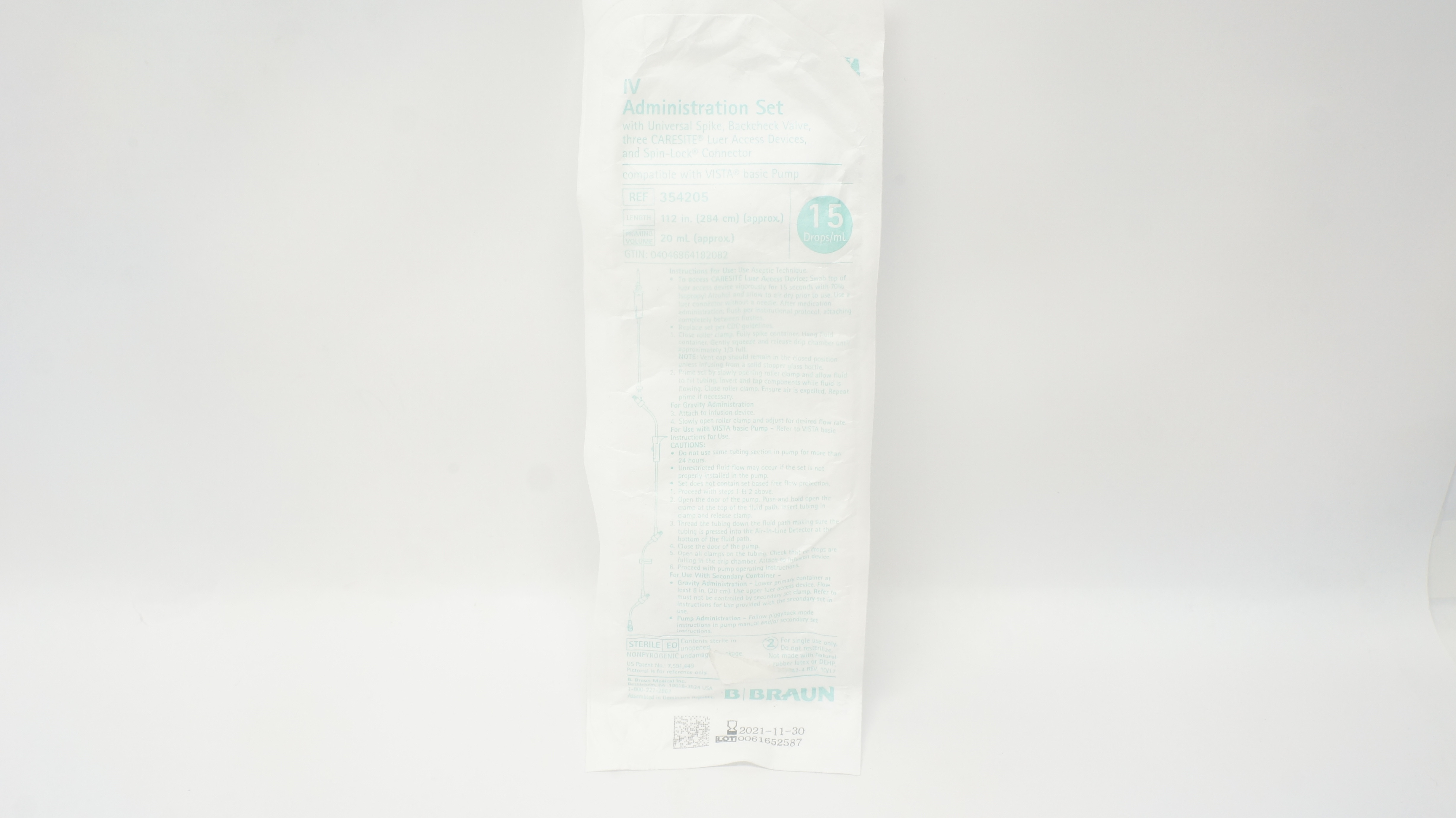 Braun 354205 IV Administration Set 112inch x 20mL 15Drops/mL (x)