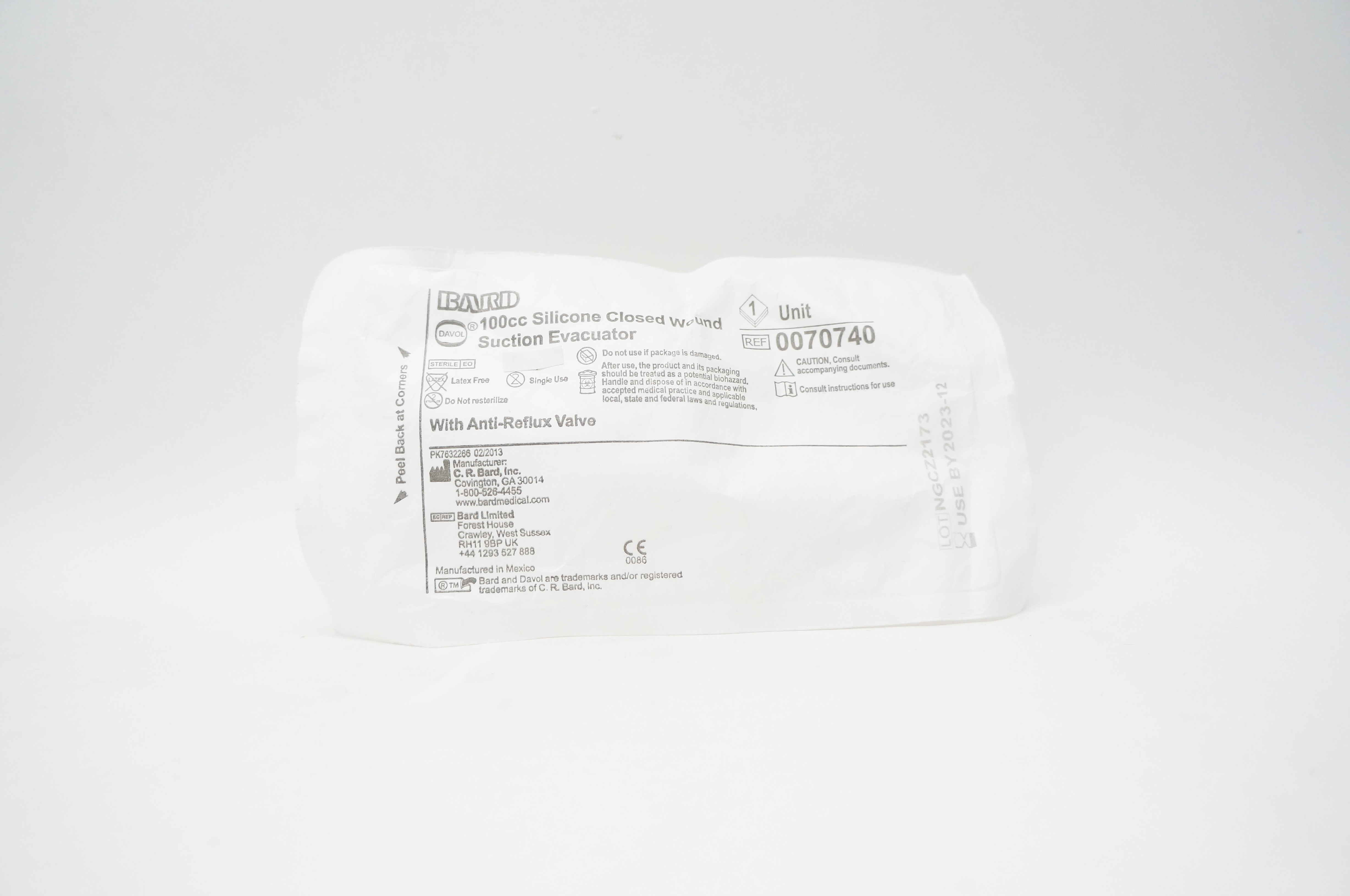 Bard 0070740 Davol Silicone Closed Wound Suction Evacuator 100 cc