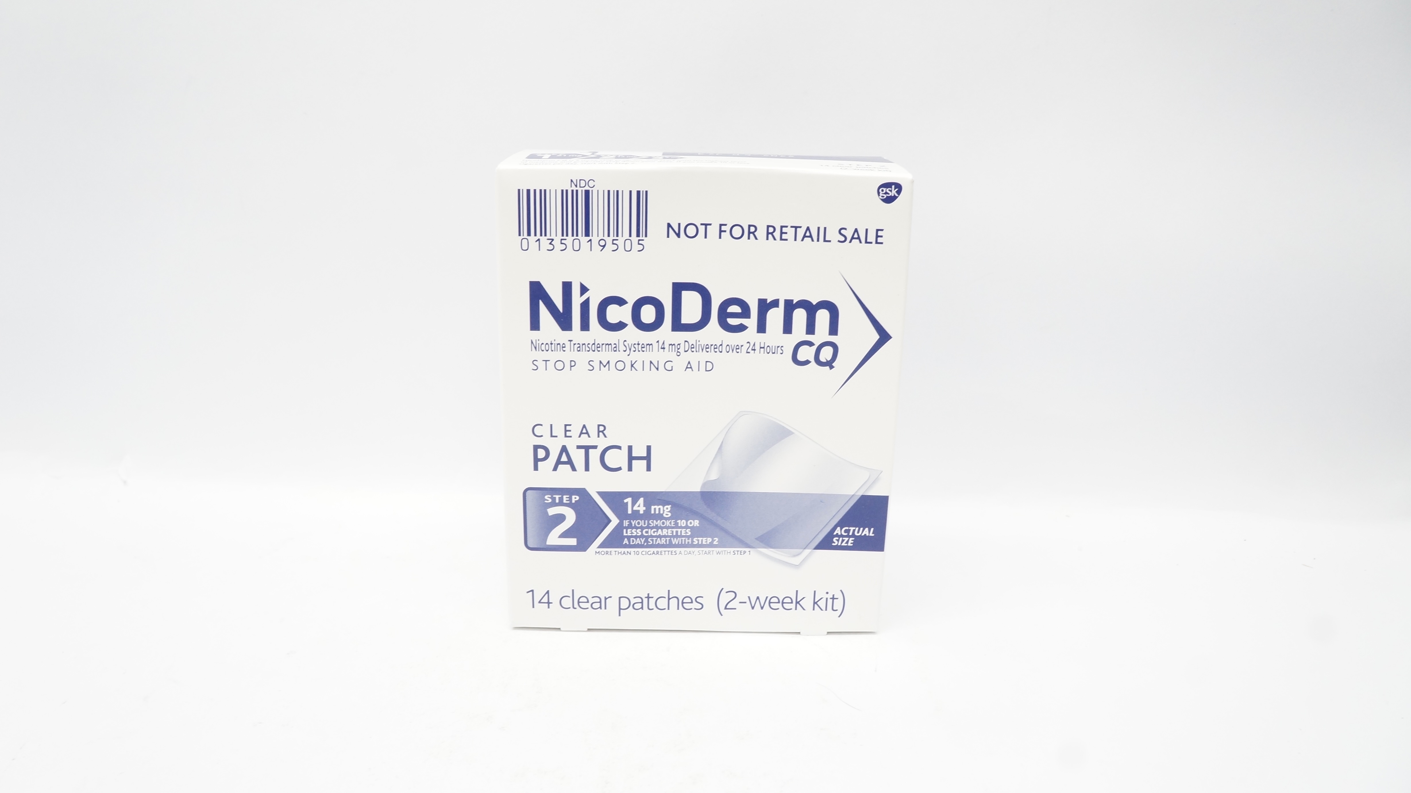 GSK NicoDerm CQ Nicotine Transdermal System 14mg Step 2 Clear Patch (x) - Box of 14