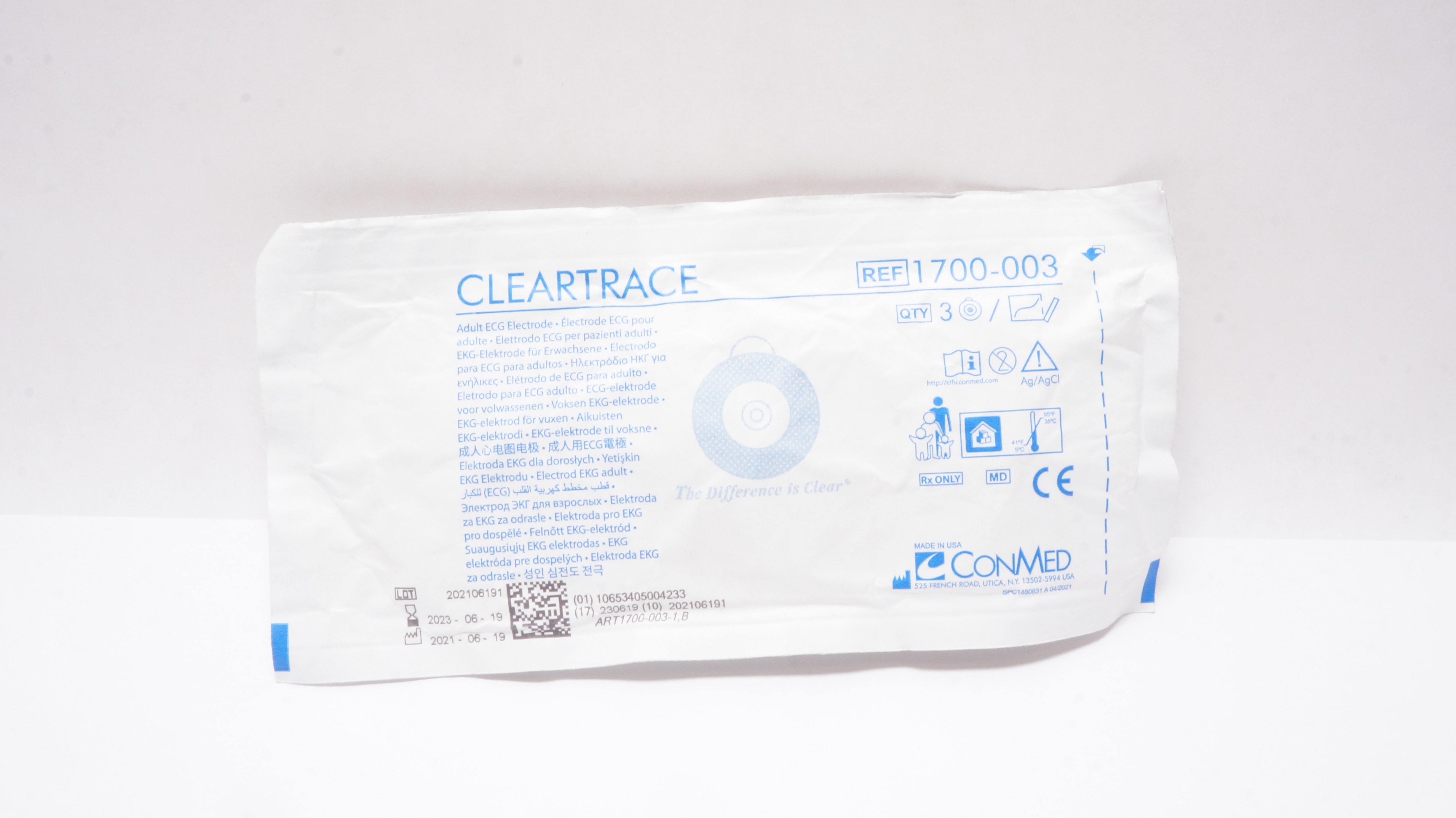 ConMed 1700-003 Cleartrace Adult ECG Electrode - Pack of 3