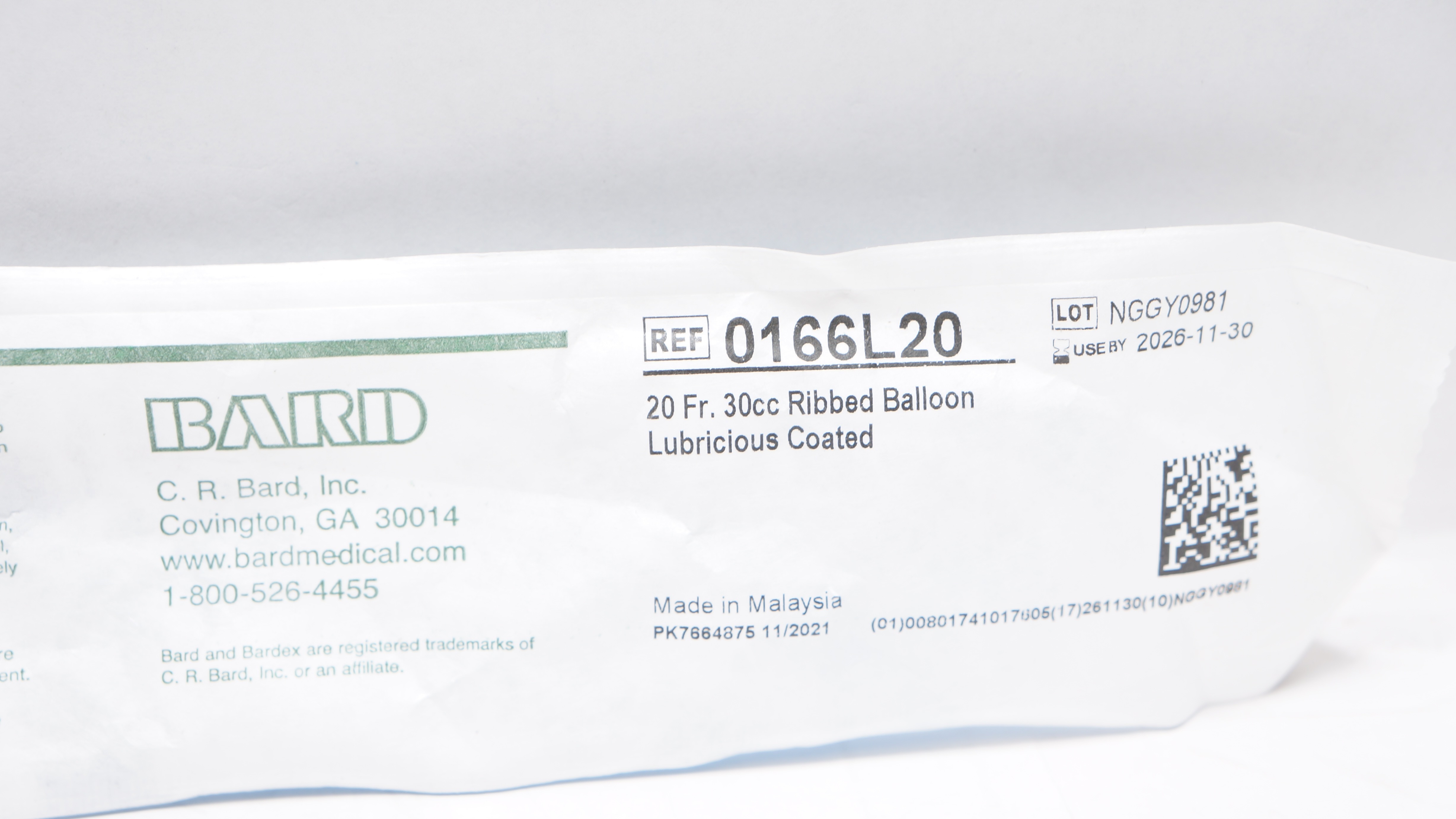 Bard 0166L20 Bardex Foley Cath. 20Fr 30cc Ribbed Balloon