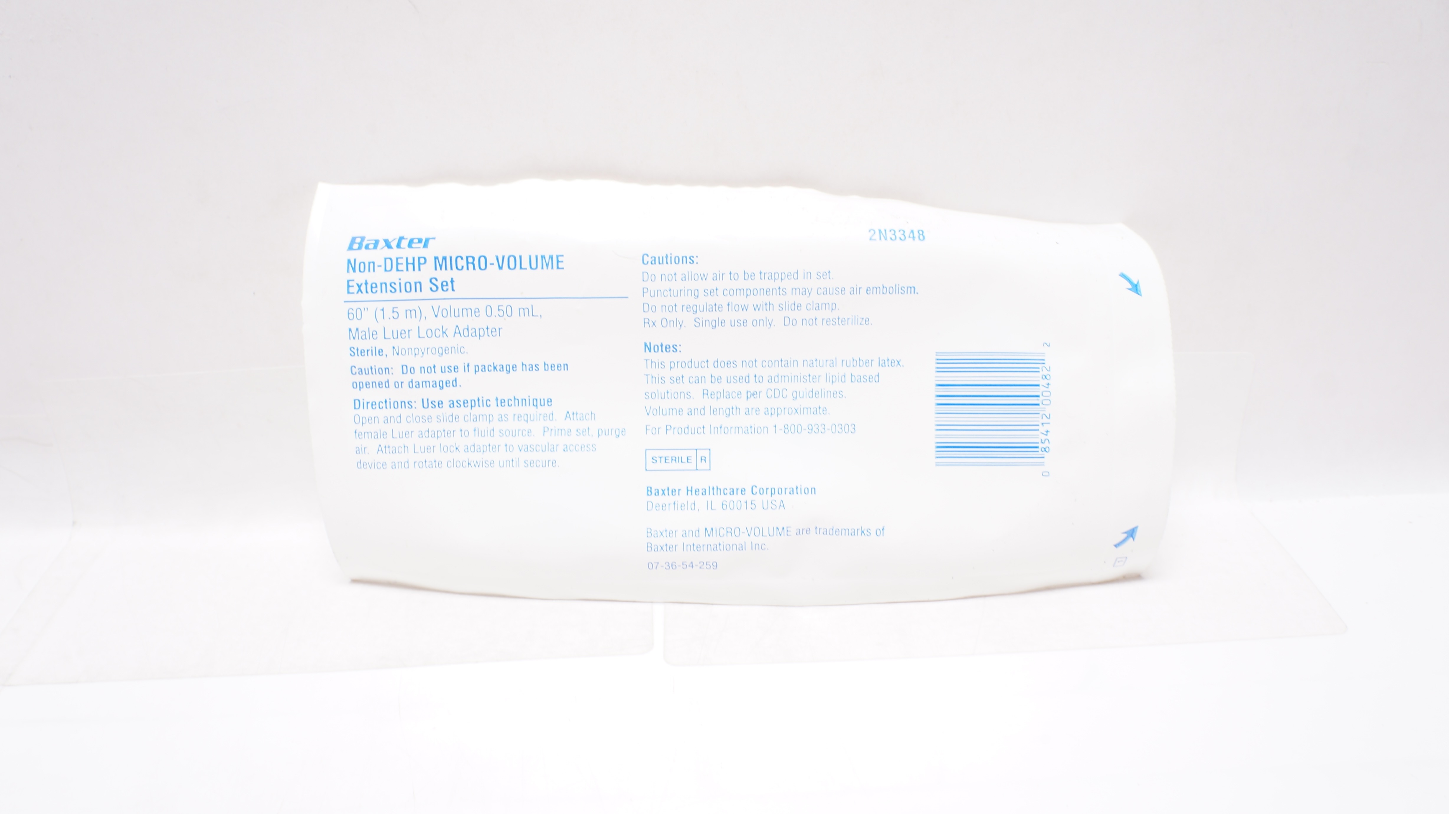 Baxter 2N3348 Non-DEHP Micro-Volume Extension Set 60inch x 0.50mL