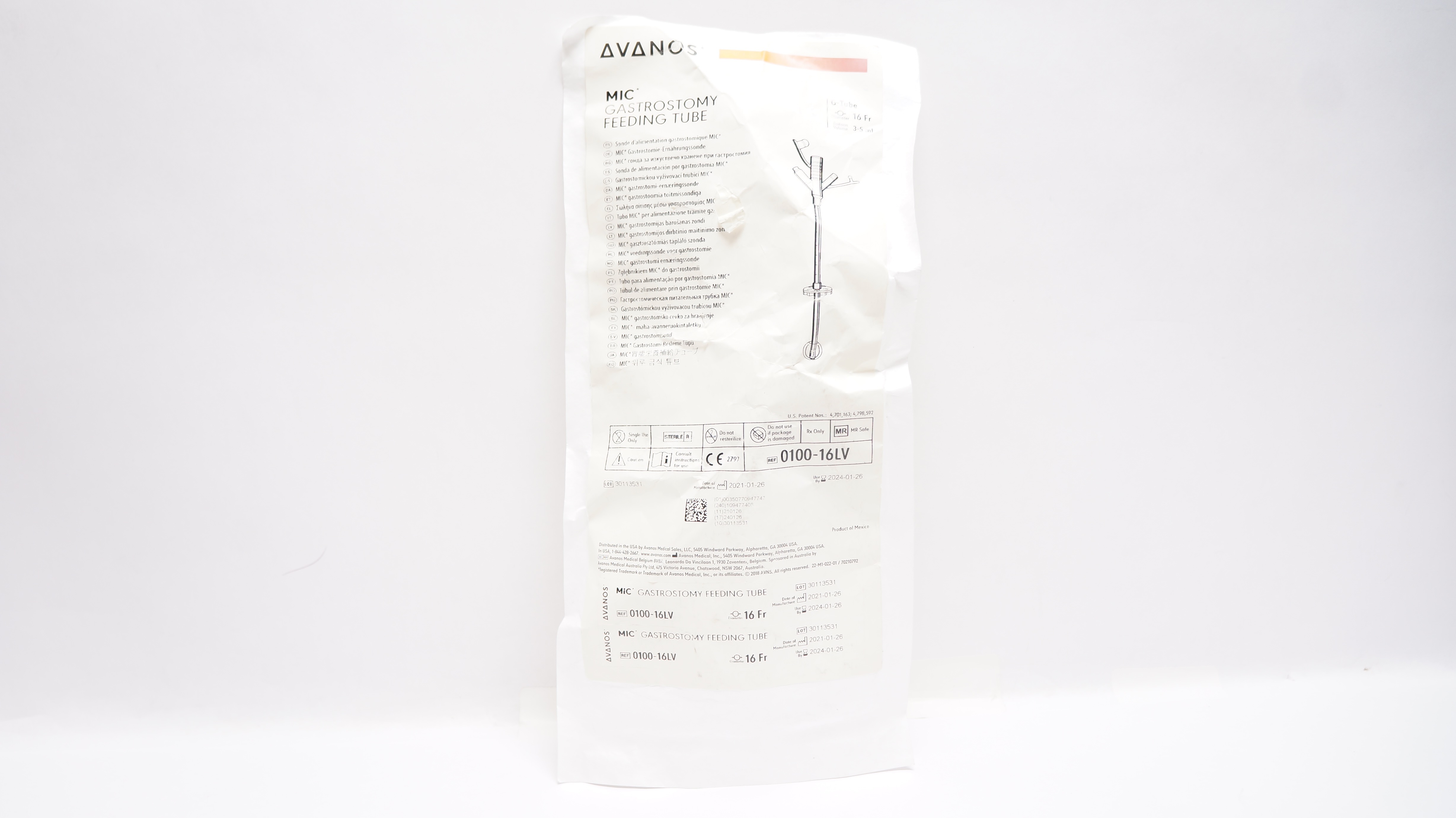 Avanos 0100-16LV MIC Gastrostomy Feeding G-Tube 16Fr x 3-5mL
