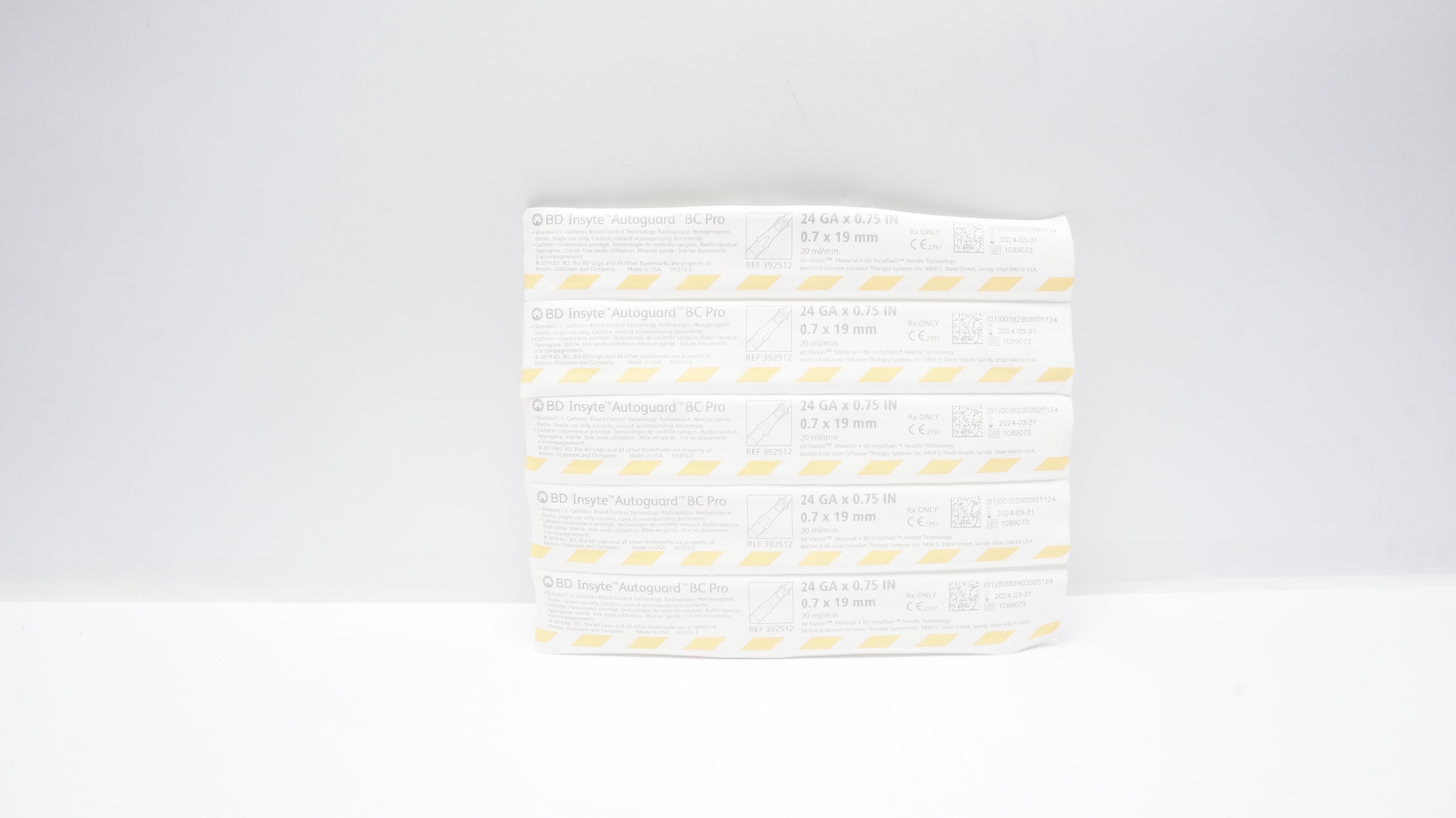 BD 392512 Insyte Autoguard BC Pro Shielded IV. Cath. 24GA x 0.75inch(x)-Lot of 5