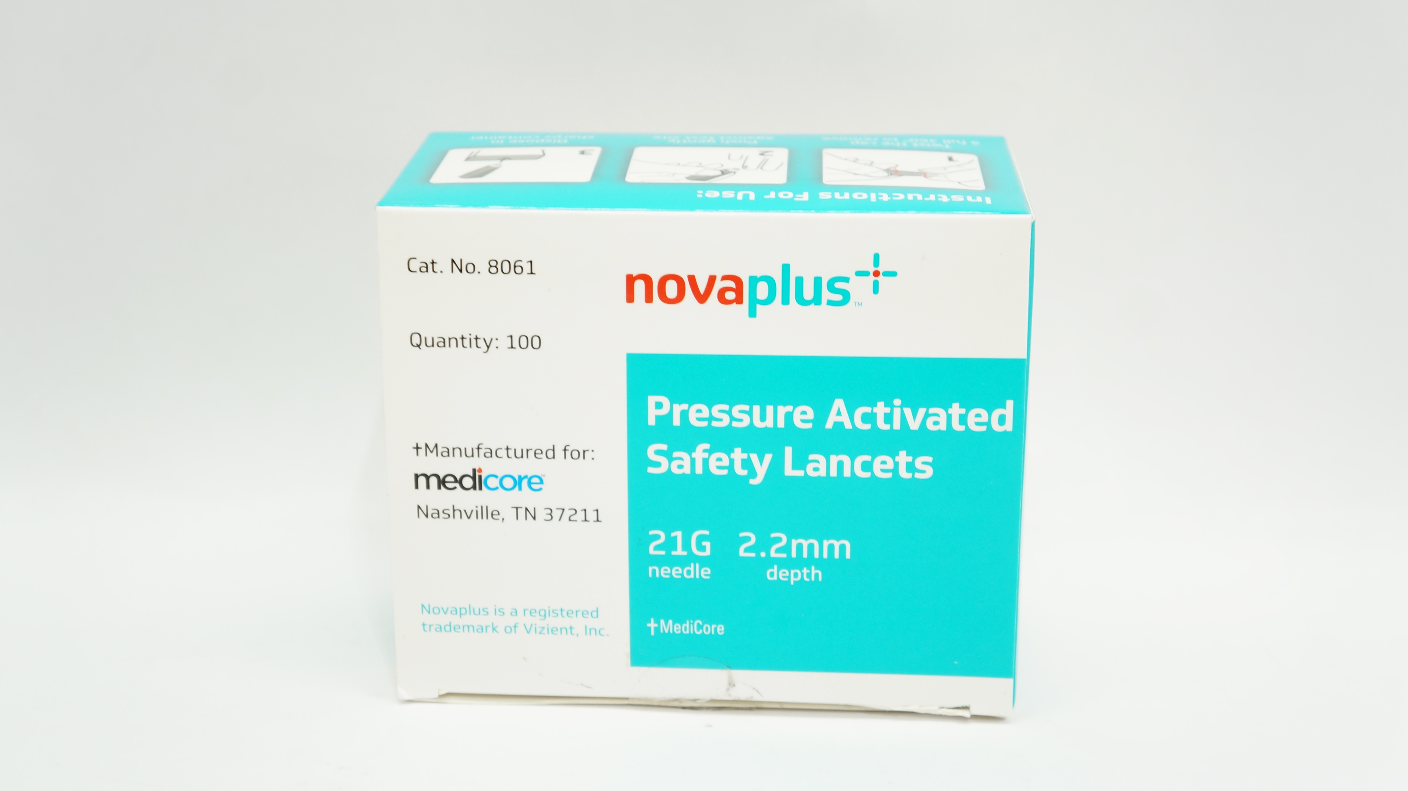 MediCore 8061 NovaPlus Pressure Activated Safety Lancets 21G x 2.2mm -Box of 34