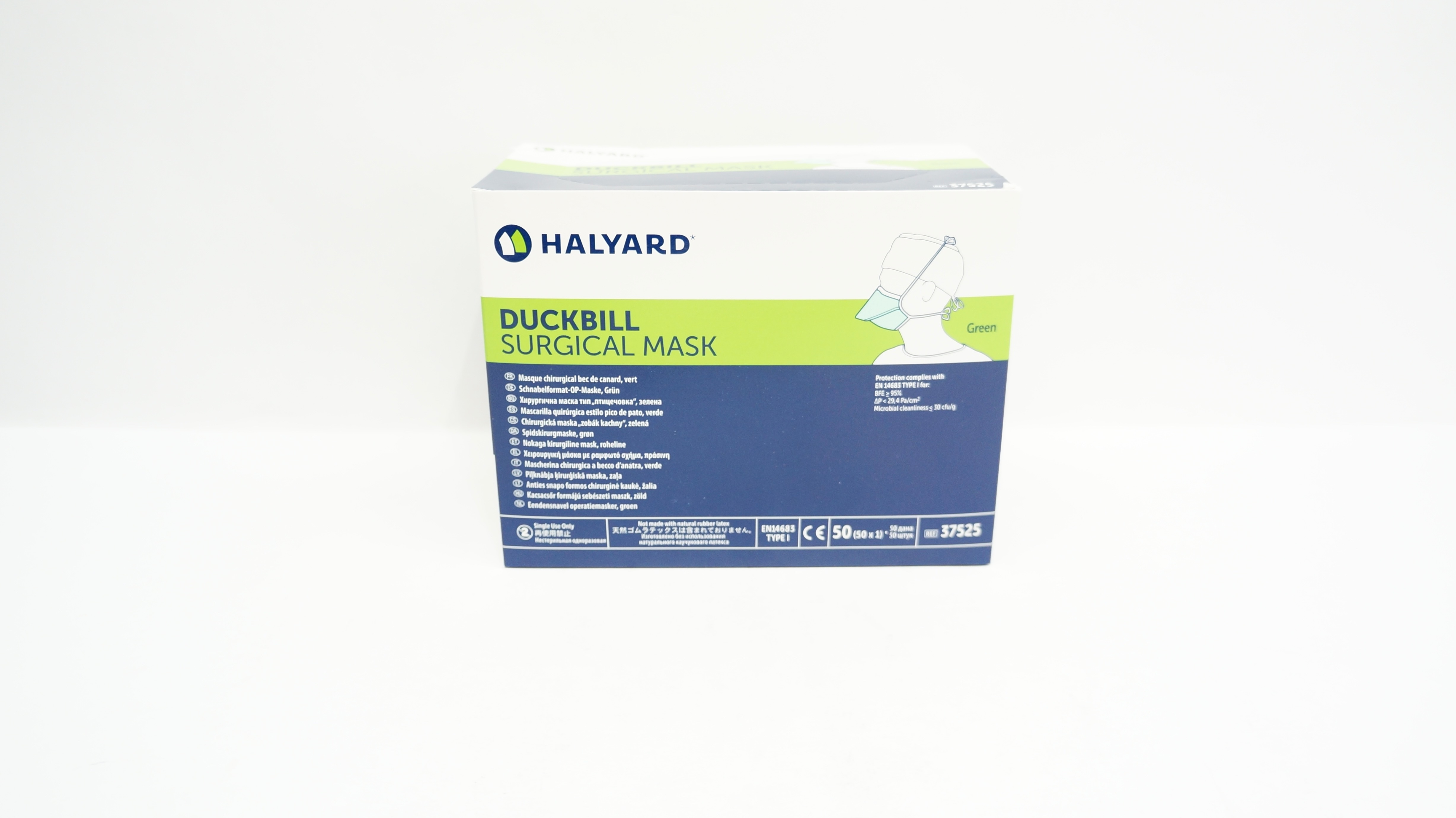 Halyard 37525 Duckbill Surgical Mask, Green - Box of 50