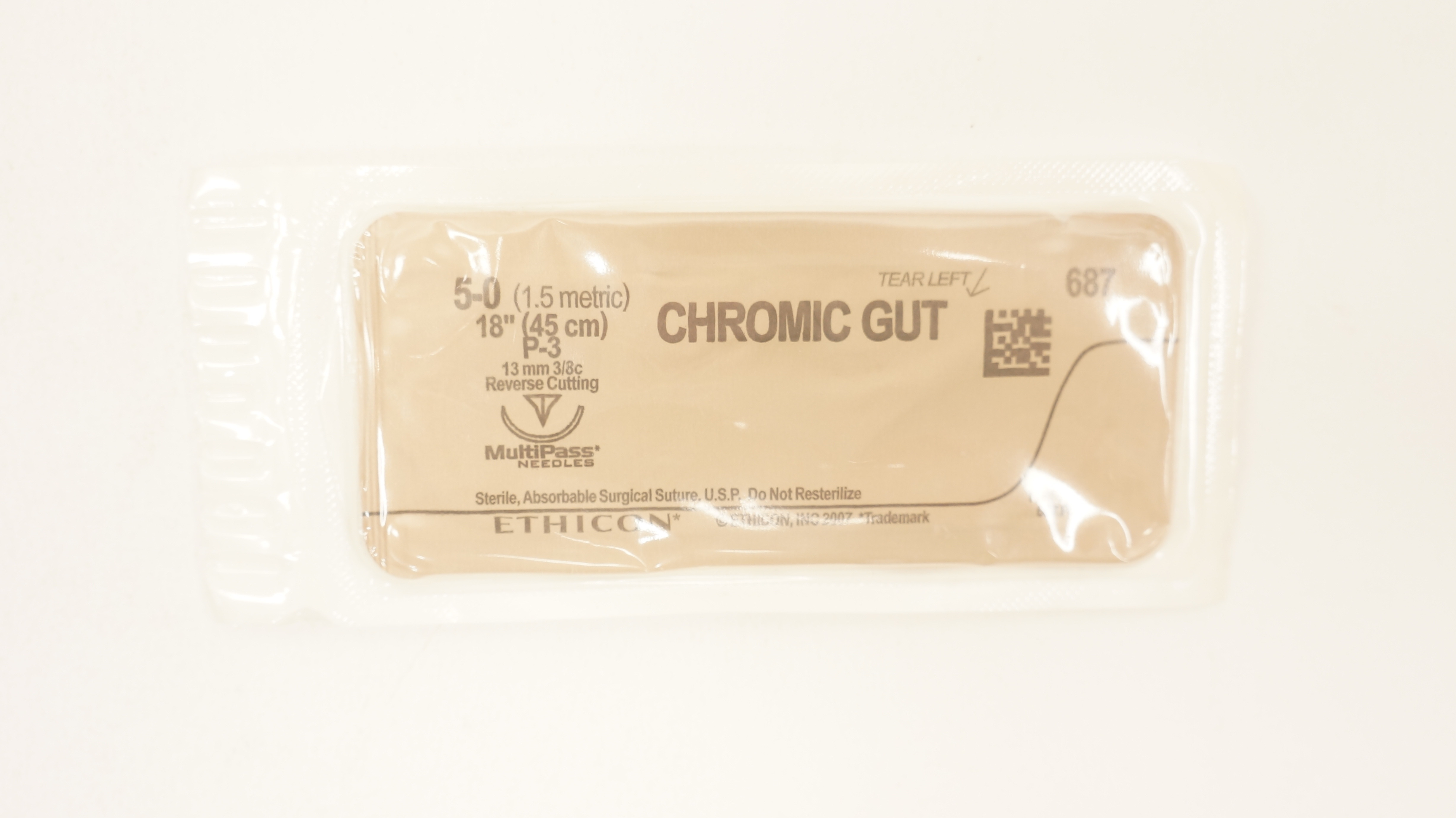 Ethicon 687 5-0 CHROMIC GUT Surgical Stre P-3, 13mm 3/8c Reverse Cutting, 18inch