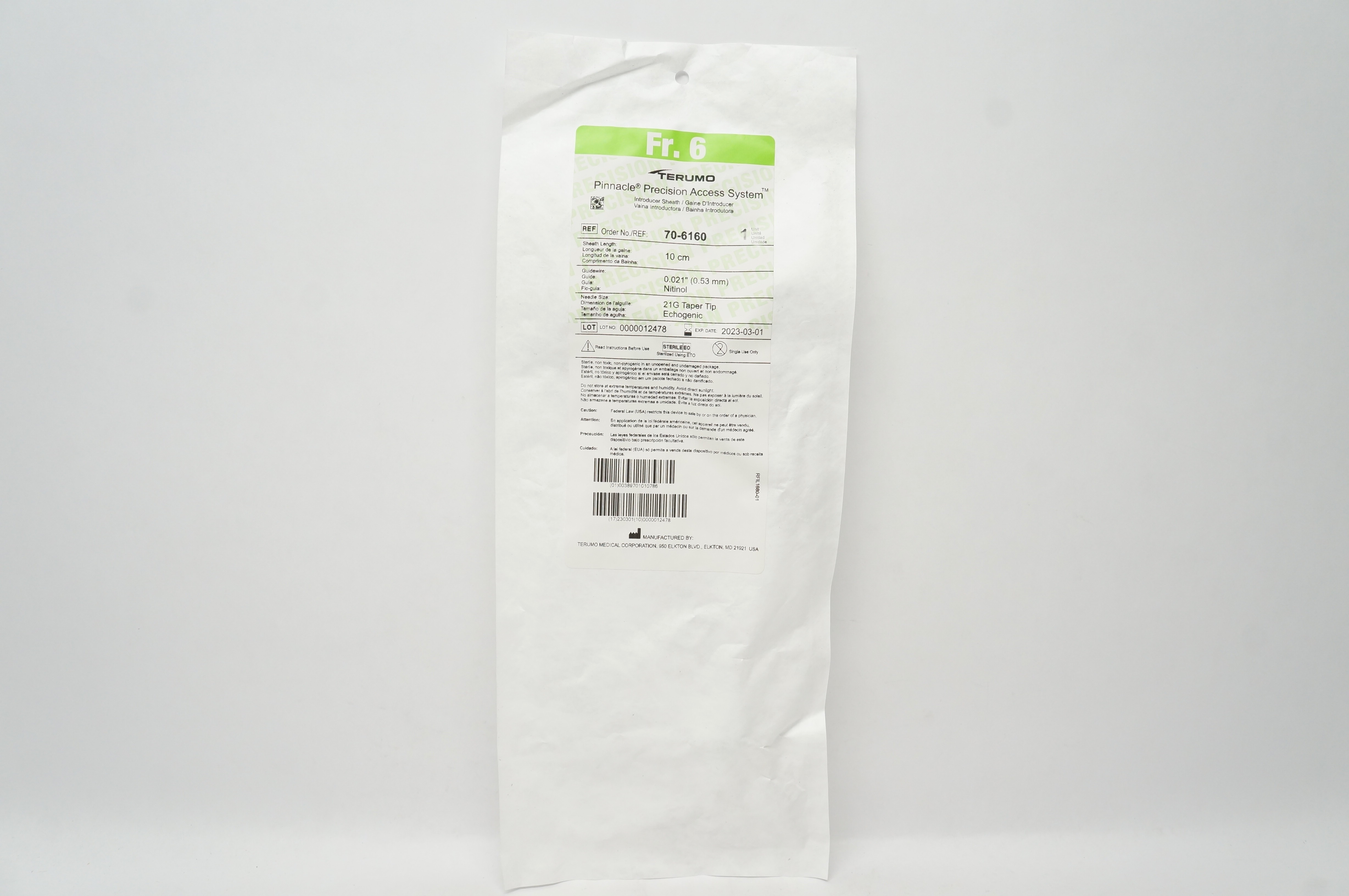 Terumo 70-6160 Pinnacle Precision Access System 6Fr x 10cm