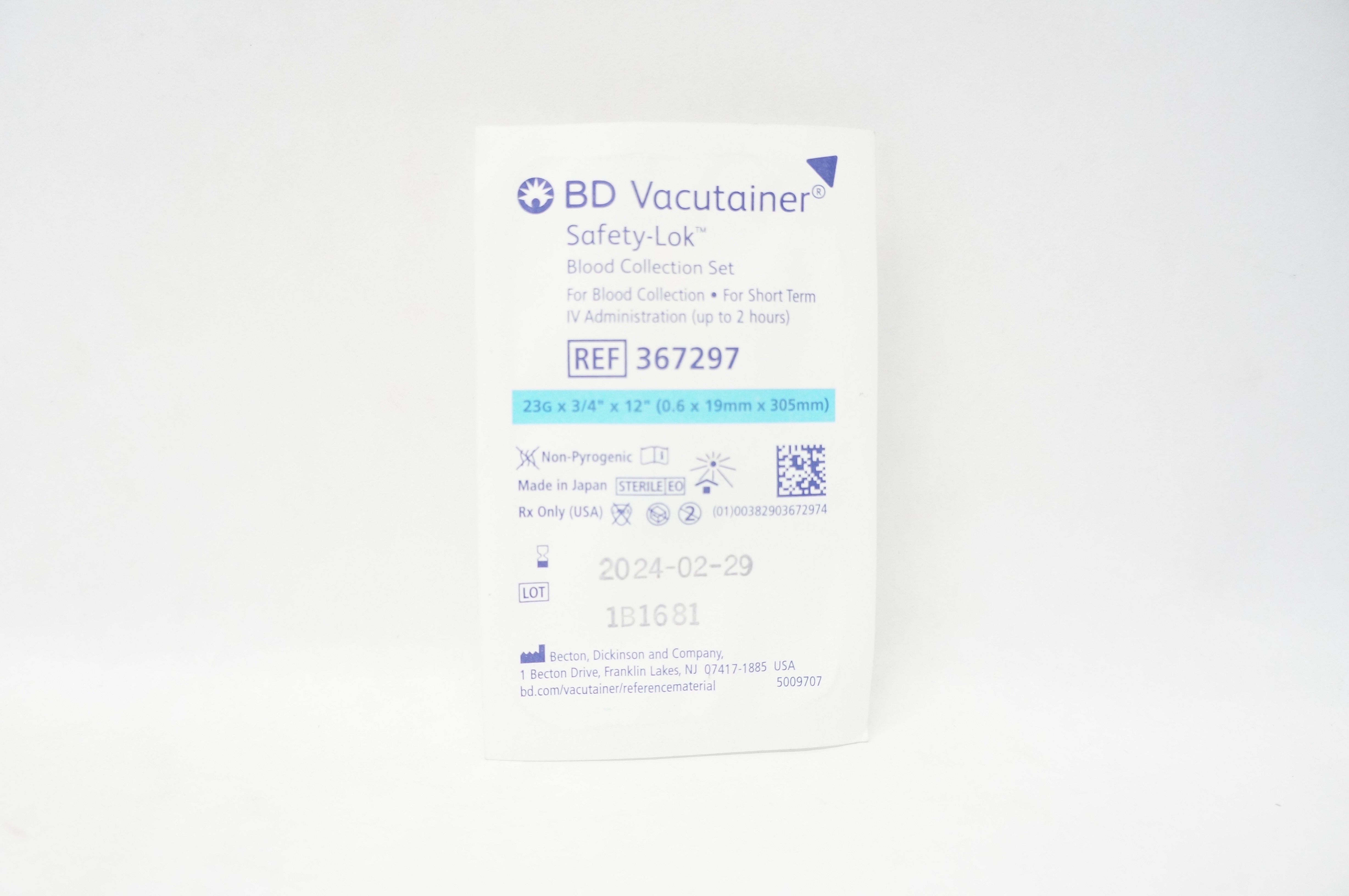 BD 367297 Vacutainer Safety-Lok Blood Collection Set 23G x 3/4inch x 12inch