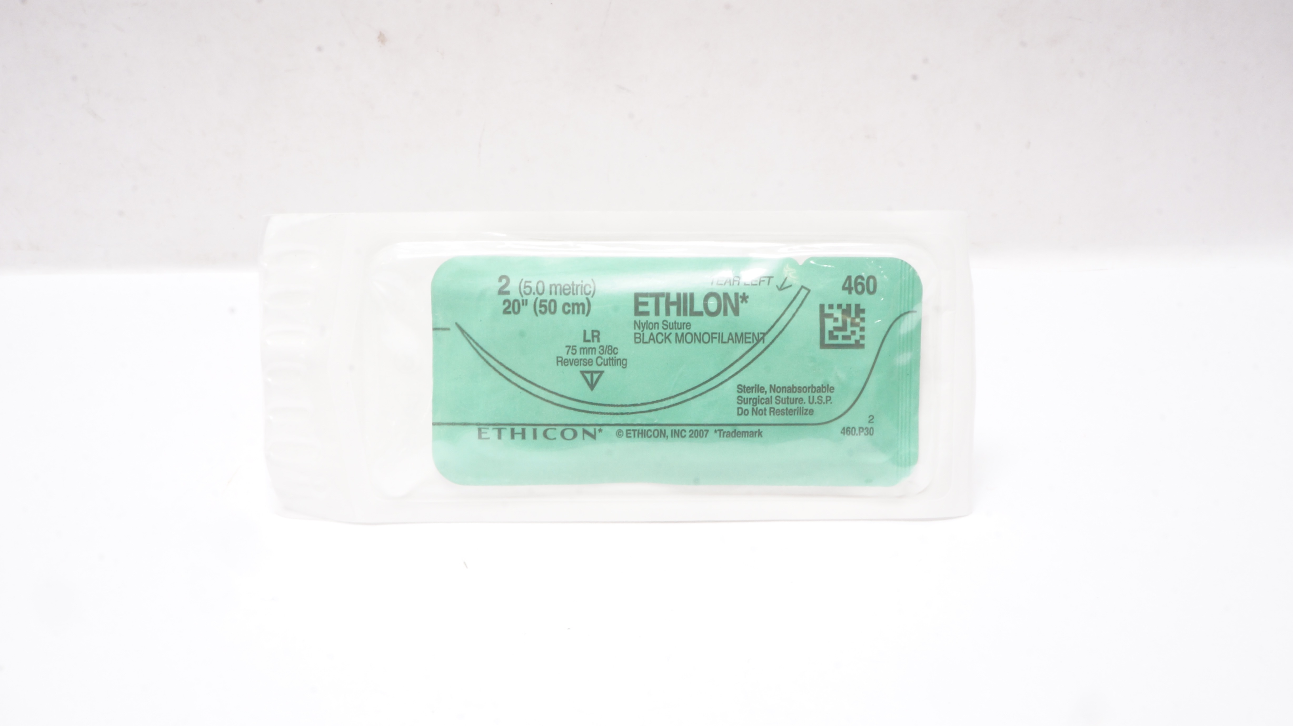 Ethicon 460 2 Ethilon Nylon Stre LR 75mm 3/8c Reverse Cutting, 20inch