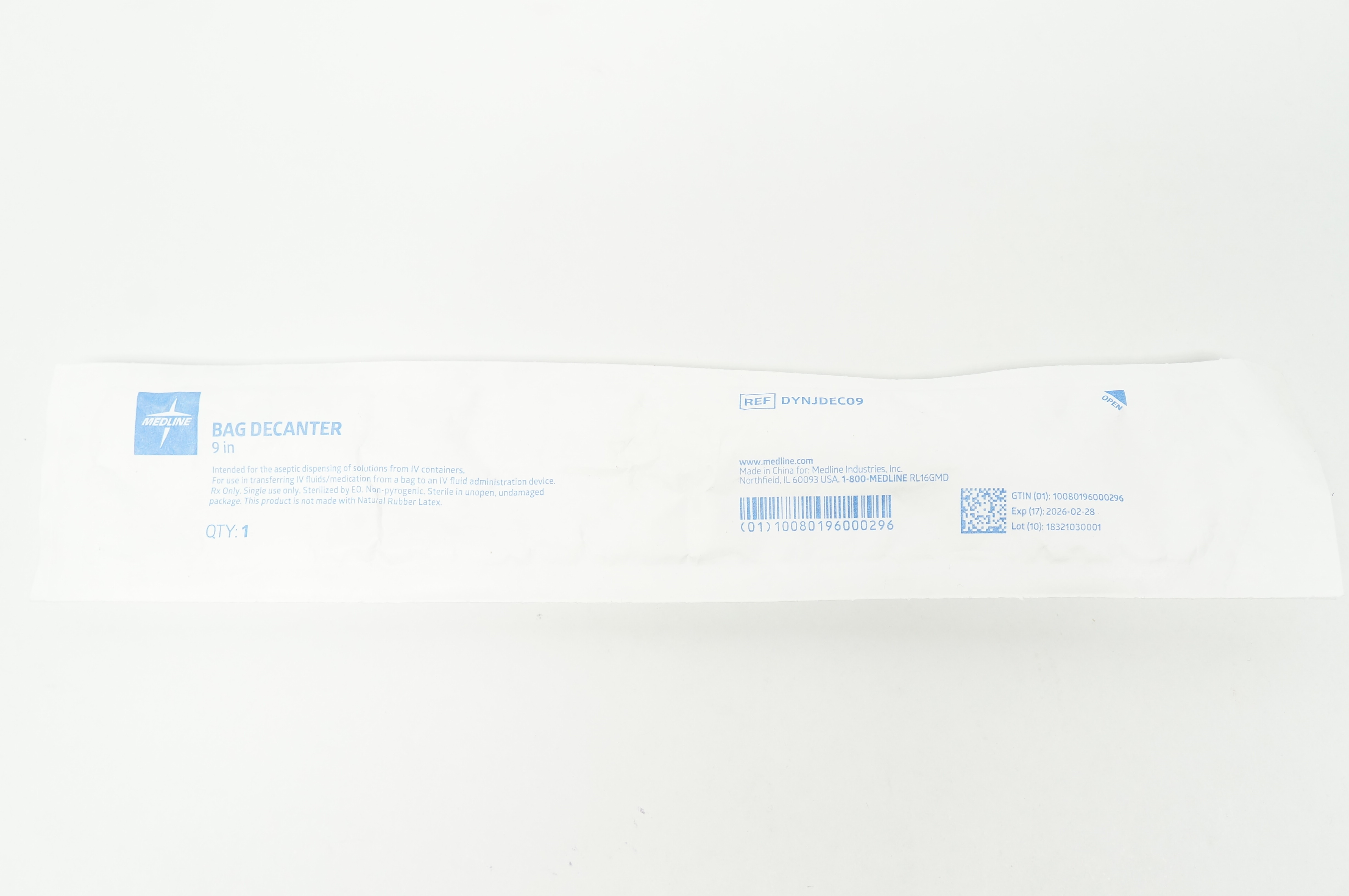 Medline DYNJDEC09 Bag Decanter 9 inch