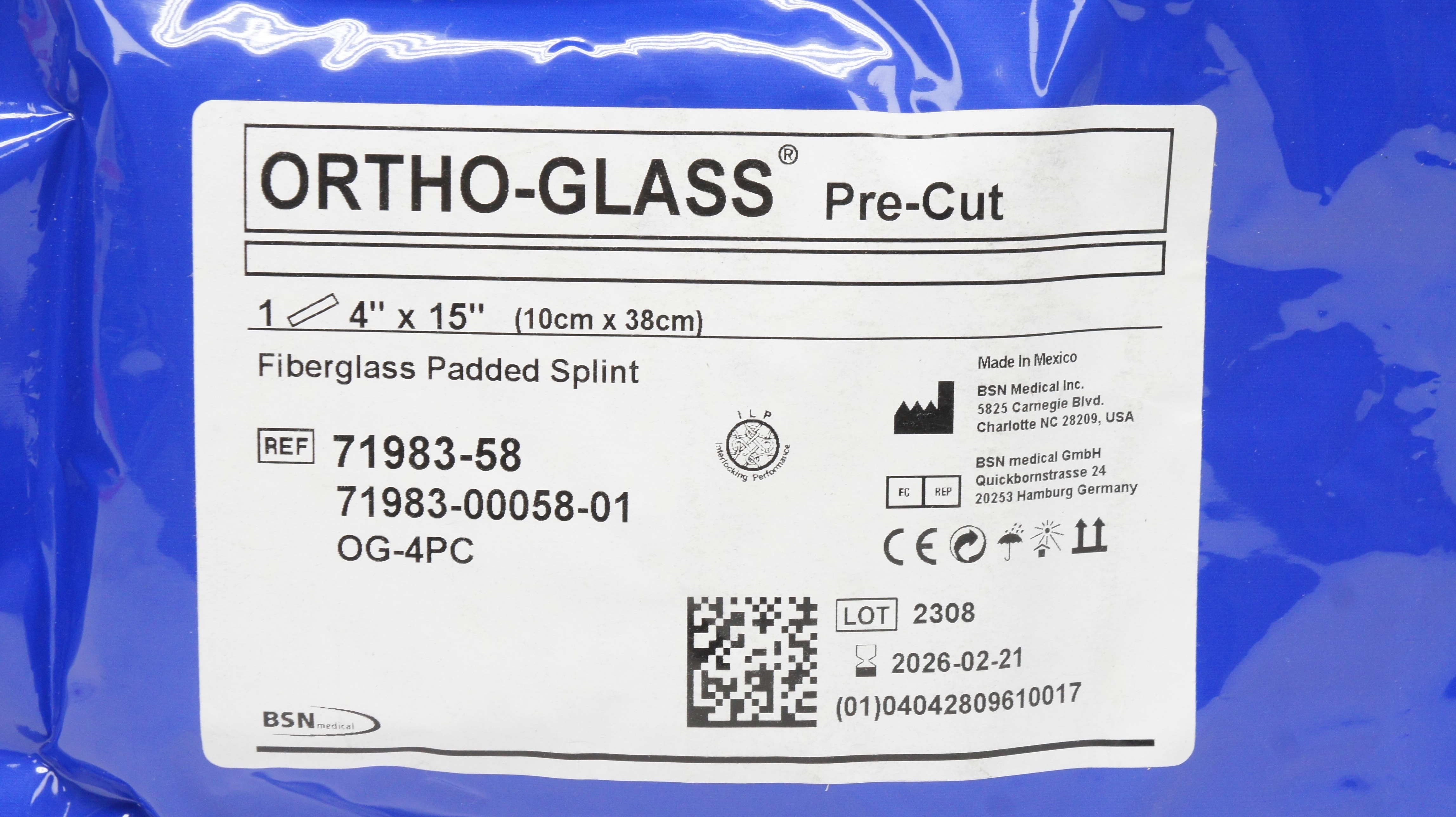 BSN Medical 71983-58 Ortho-Glass Pre-Cut Fiberglass Padded Splint 4 x 15inch