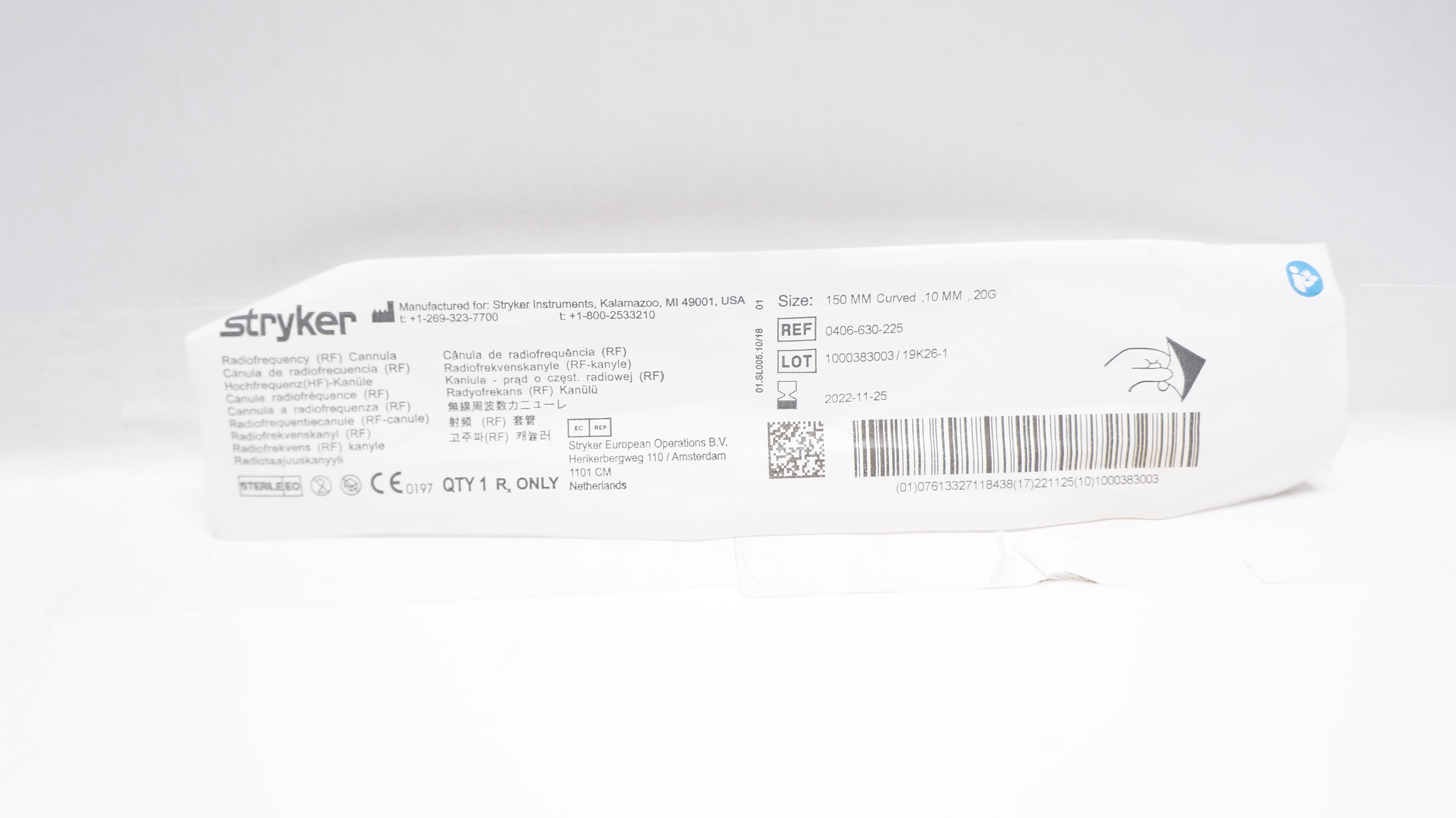 Stryker 0406-630-225 Radiofrequency Cannula 150mm Curved 10mm x 20G (x)