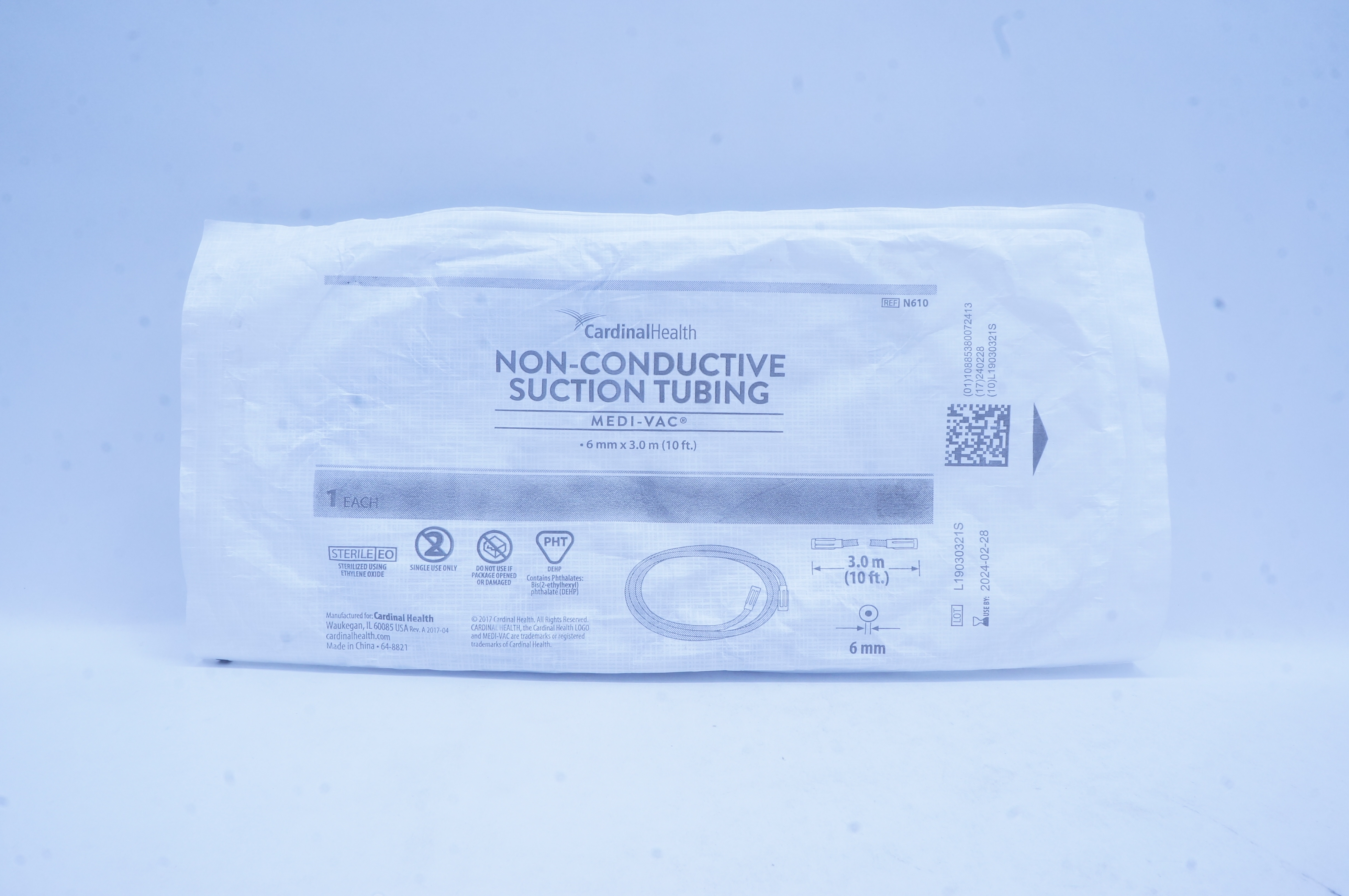 Cardinal Health N610 Medi-Vac Non-Conductive Suction Tubing 10 ft. x 6mm