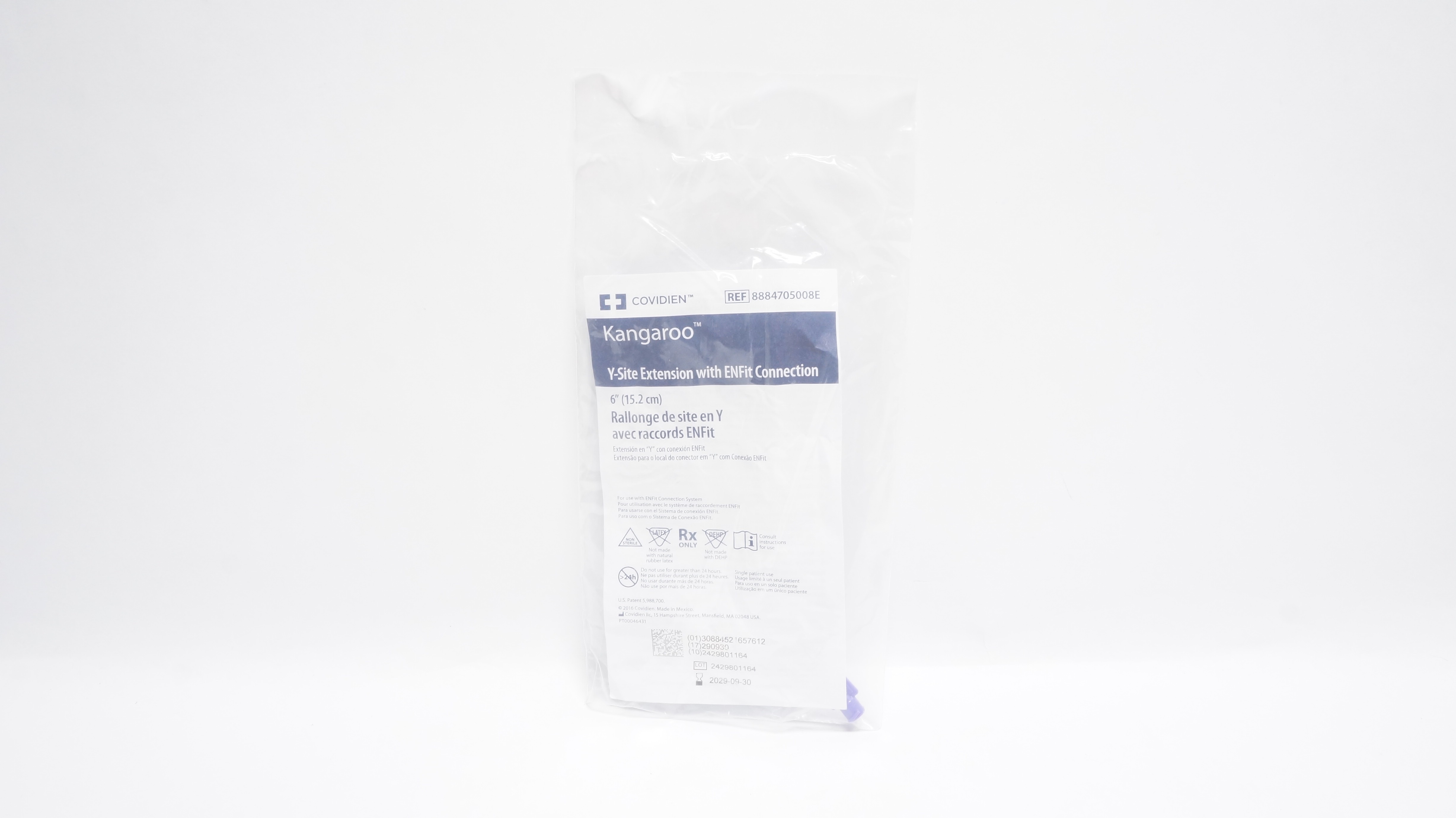 Covidien 8884705008E Kangaroo Y-Site Extension W/ENFit Connection 6In