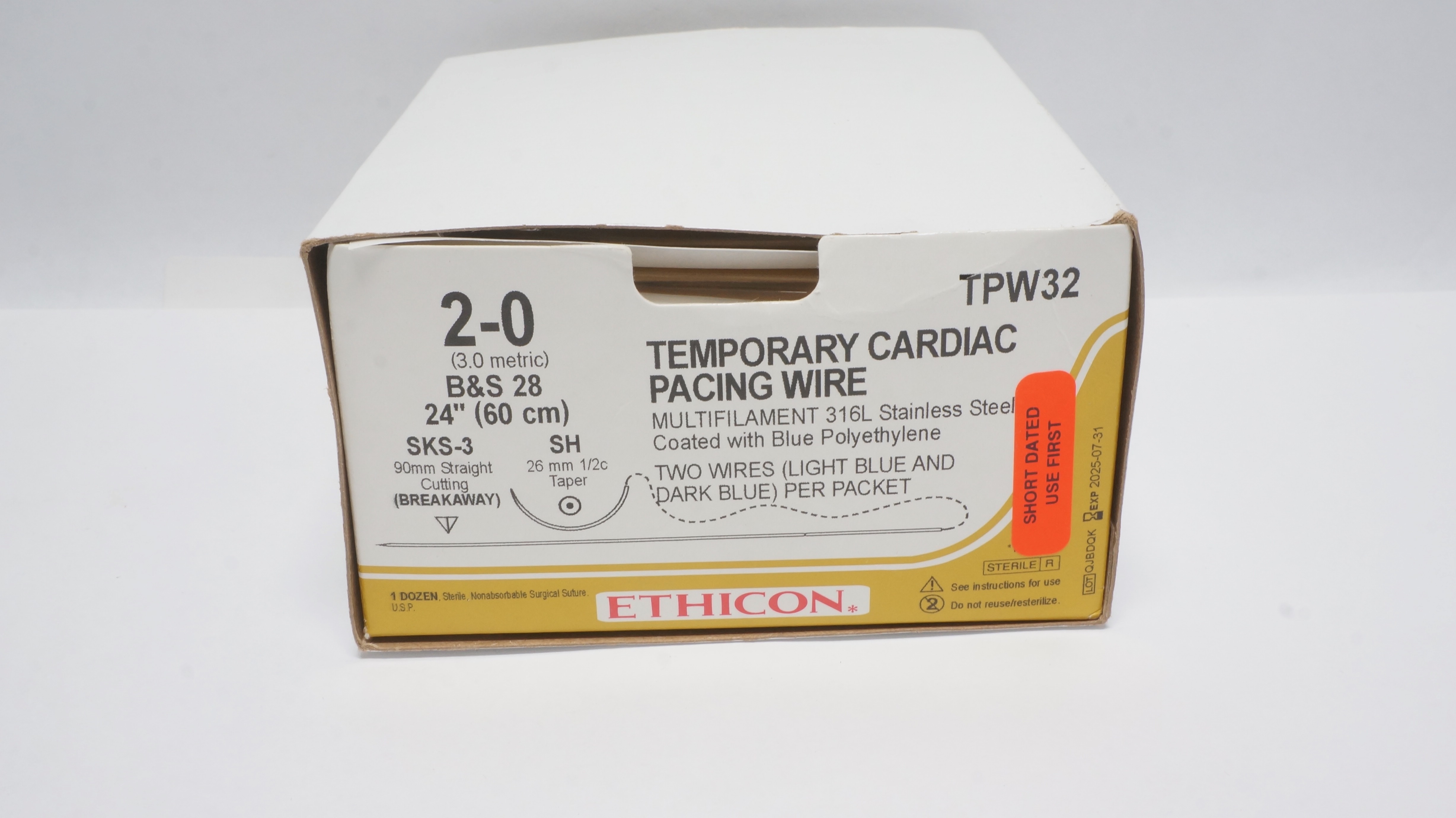 Ethicon TPW32 Temporary Pacing Wire, SH / SKS-3, 2-24 - Box of 12 (x)