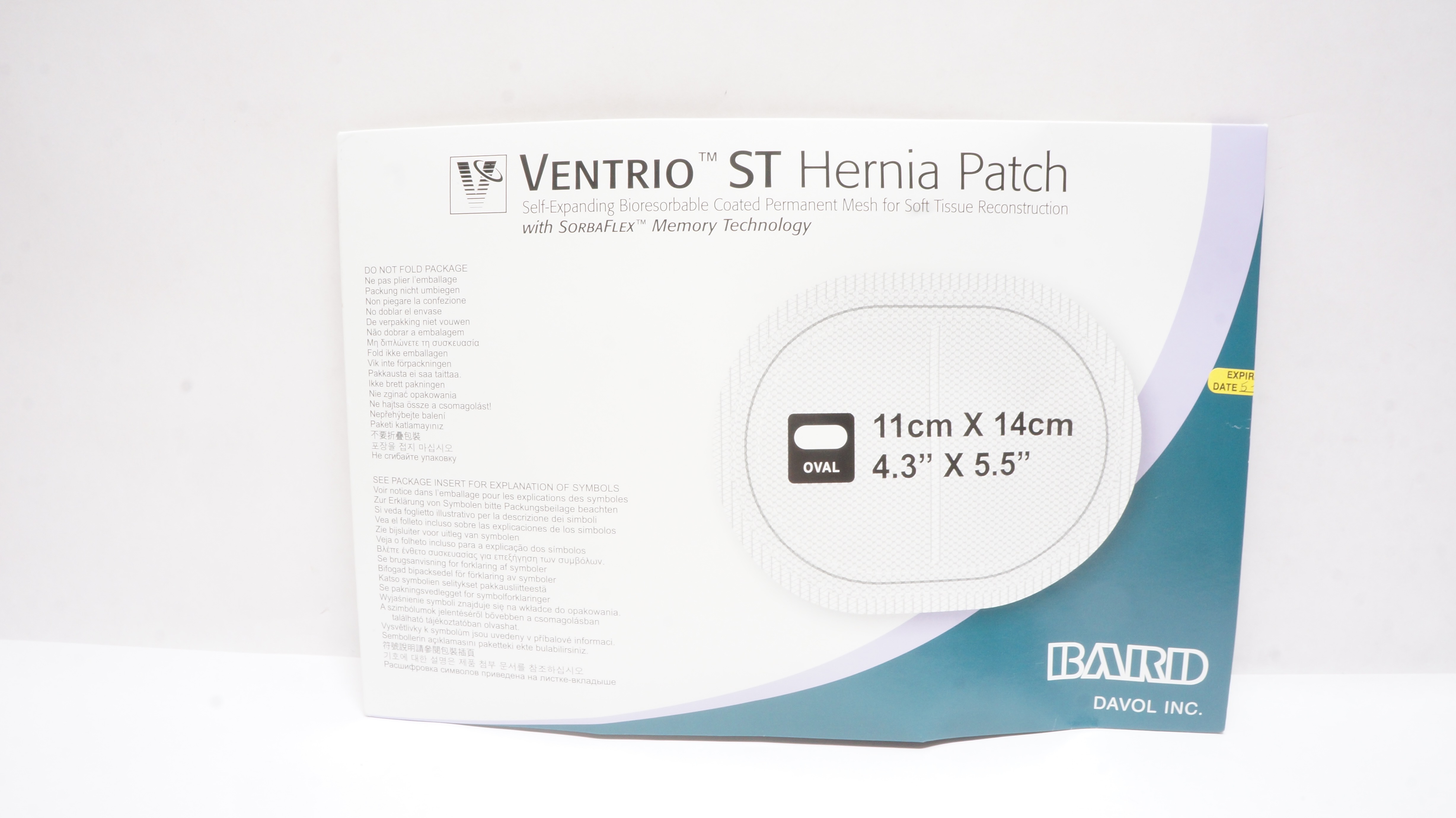 Bard 5950040 Davol Ventrio ST Hernia Patch Oval 4.3inch x 5.5inch (x)