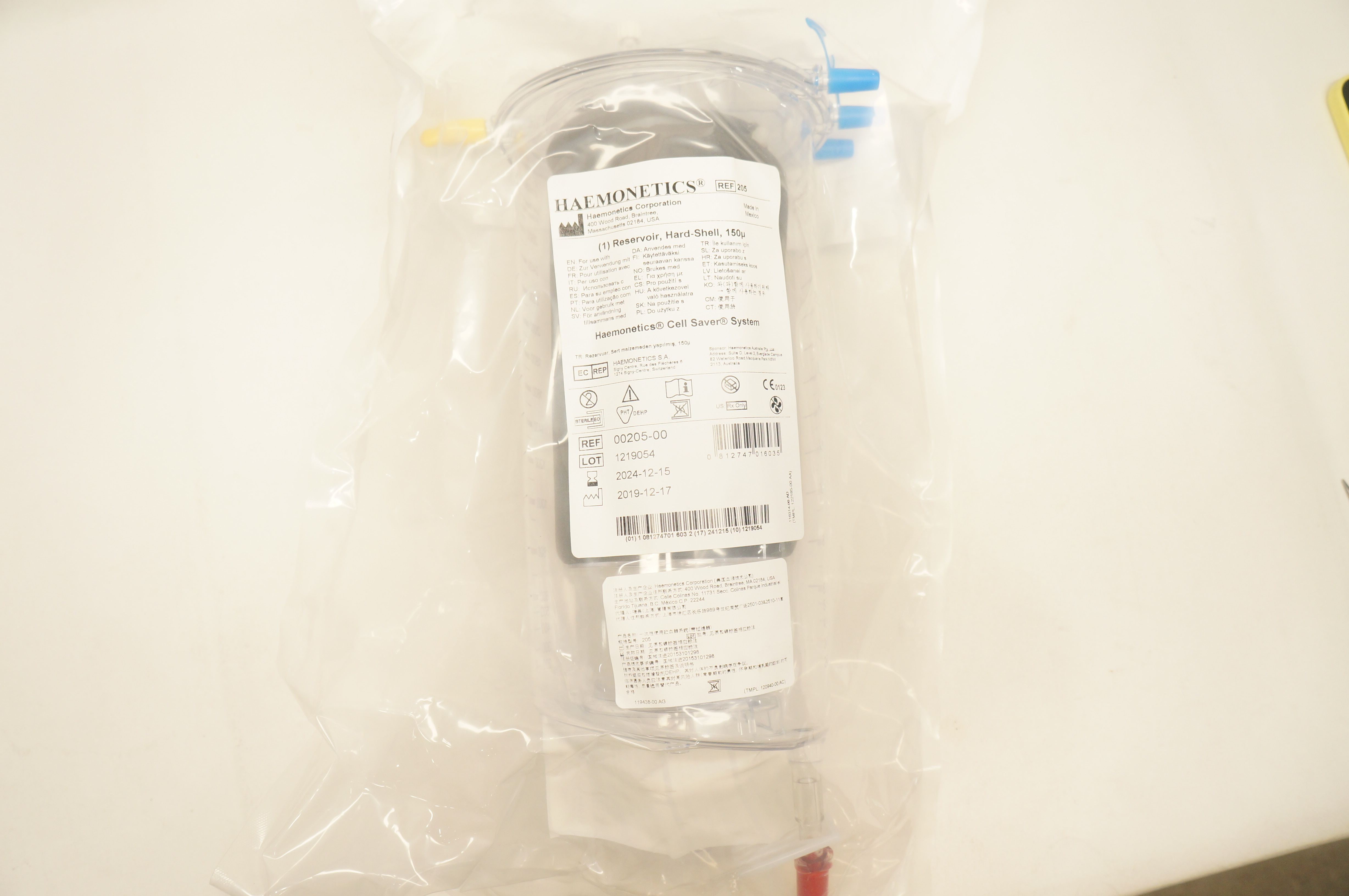 Haemonetics 00205-00 Cell Saver System Reservoir Hard Shell 150µ