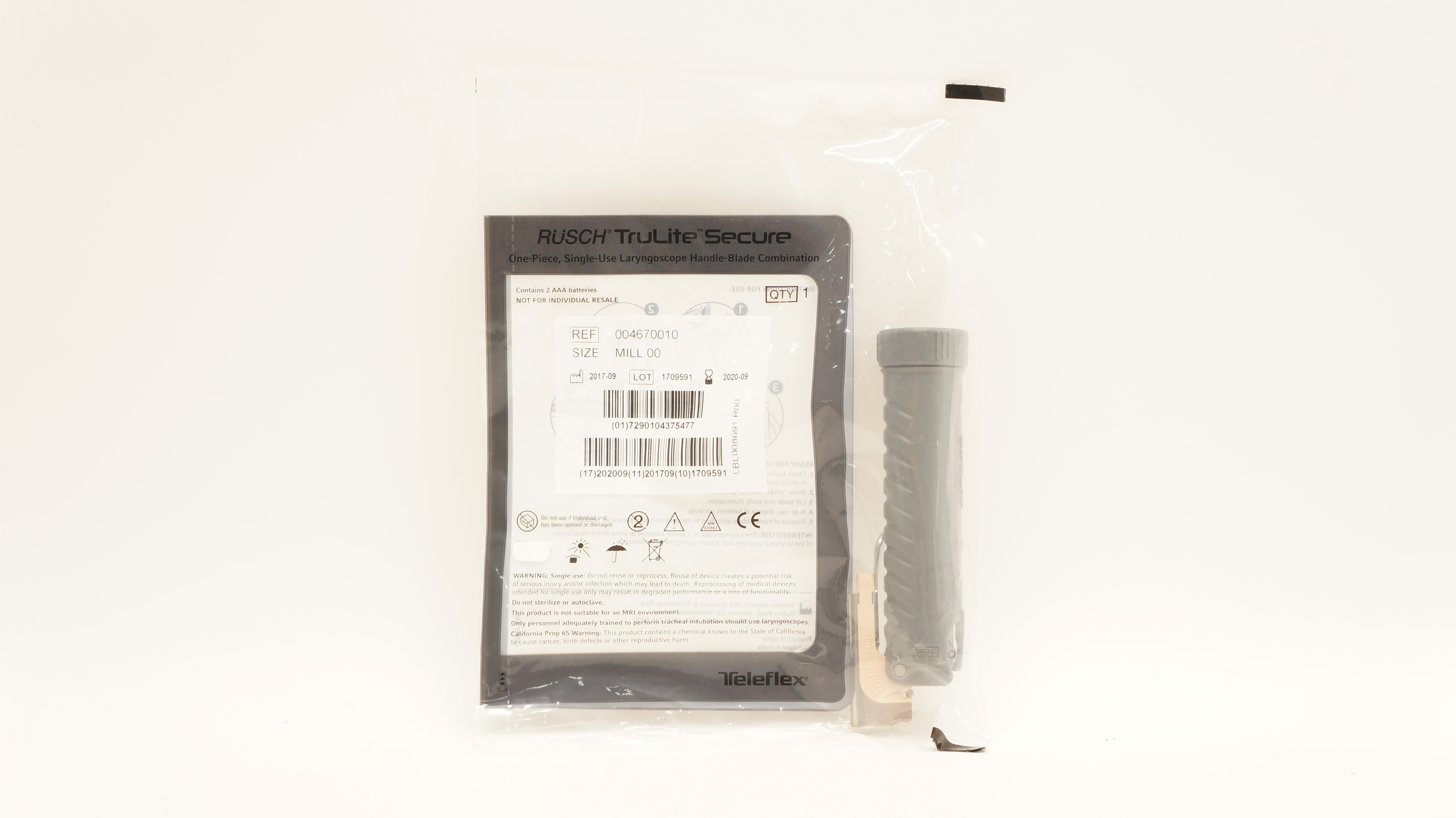 Teleflex 004670010 Rusch TruLite Secure Laryngoscope Handle-Blade Mill 00 (x)