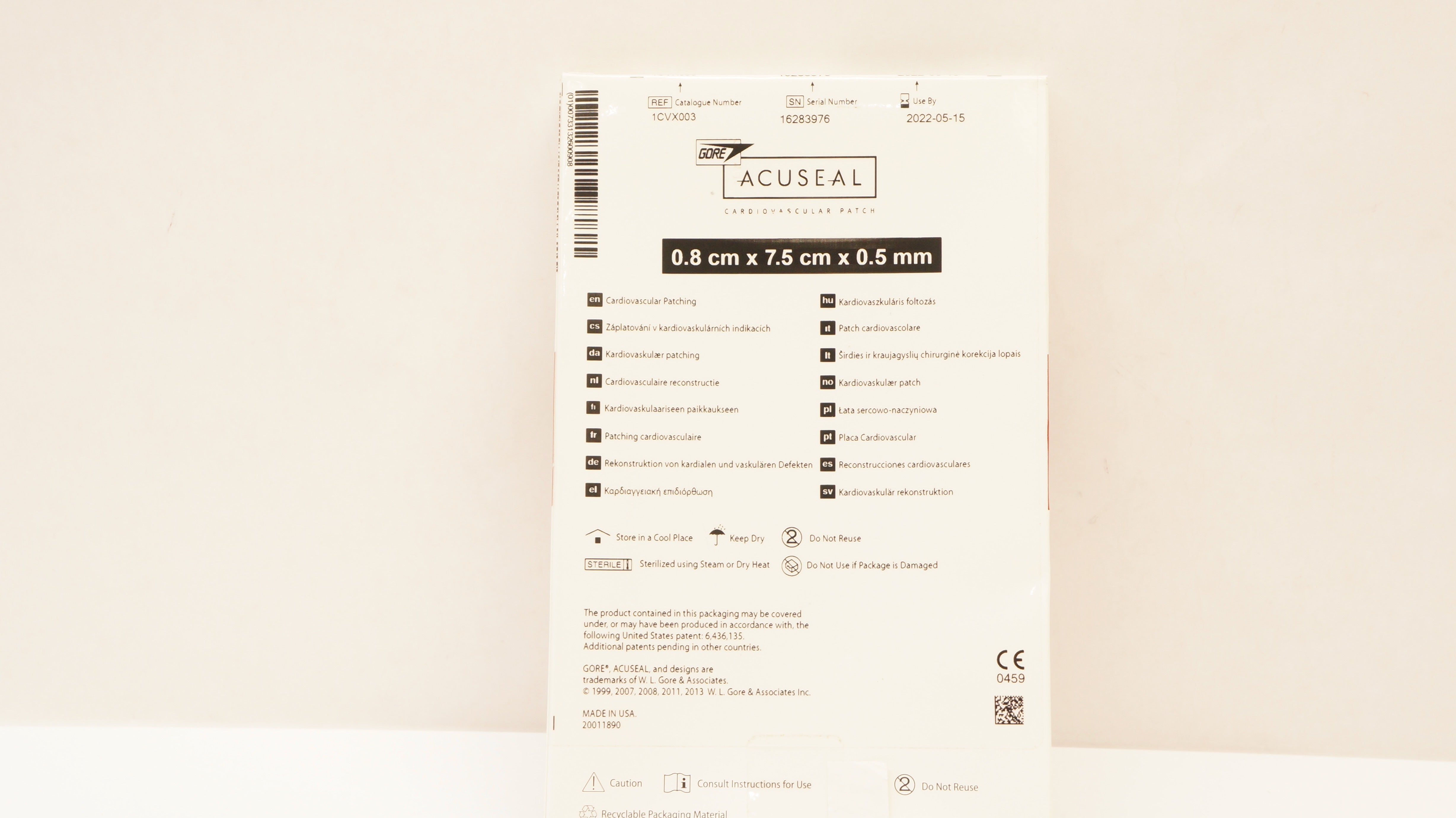 Gore 1CVX003 Acuseal Cardiovascular Patching 0.8cm x 7.5cm x 0.5mm (x)