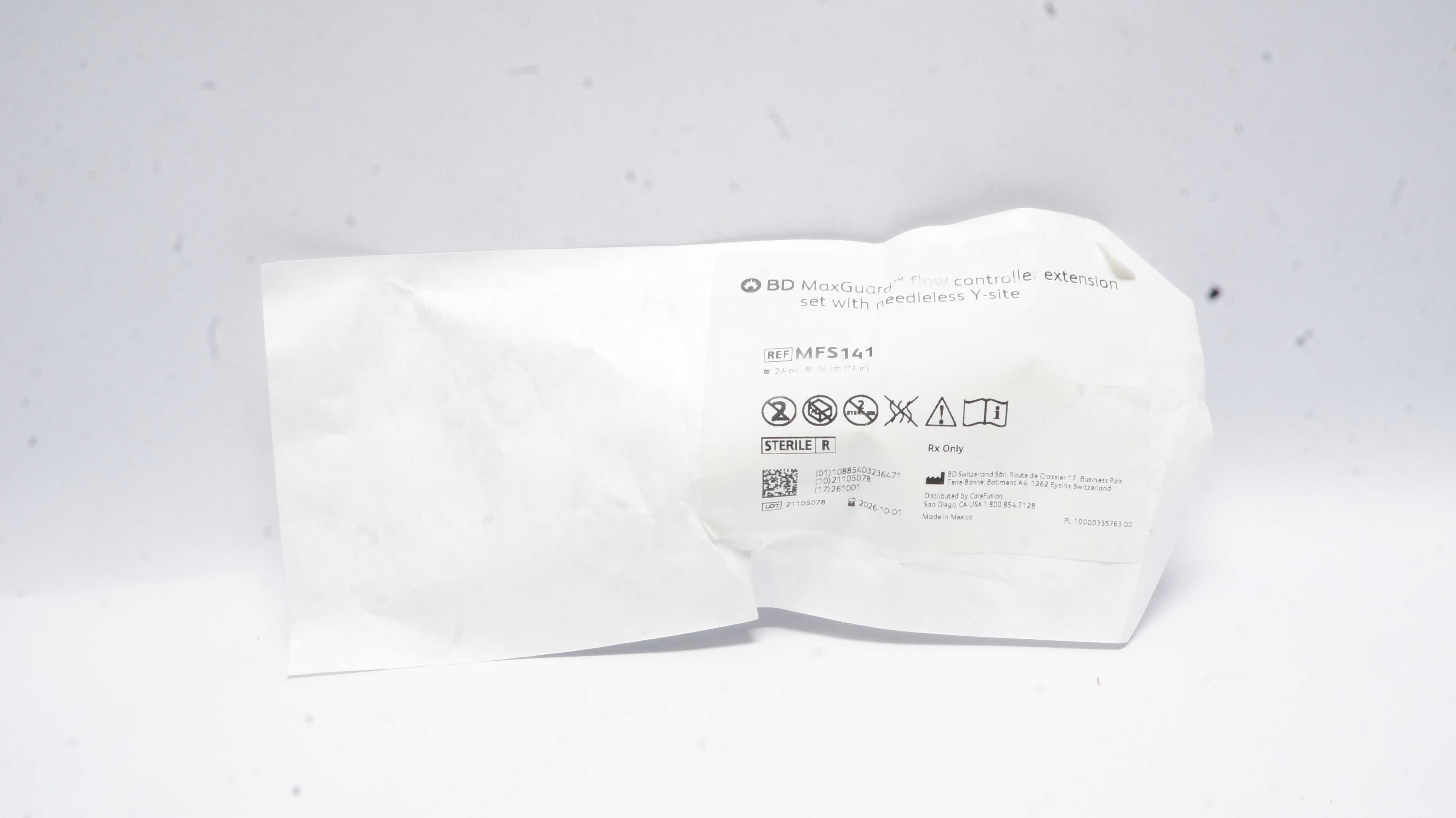 BD MFS141 MaxGuard Flow Controller Extension Set 2.4ml x 14inch Appx.