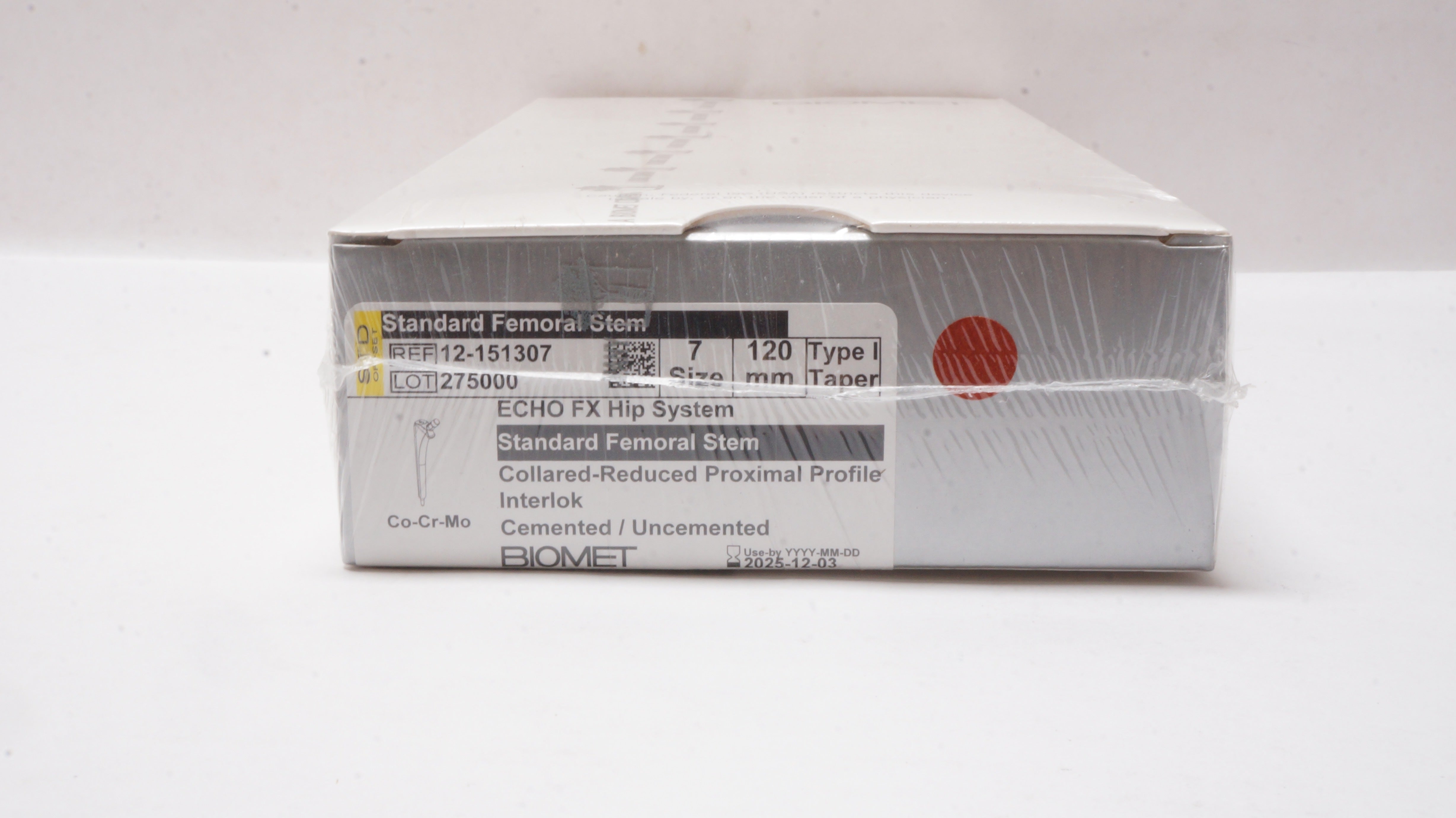 Biomet 12-151307 Echo FX HIP System Standard Femoral Stem Size 7, 120mm Type 1