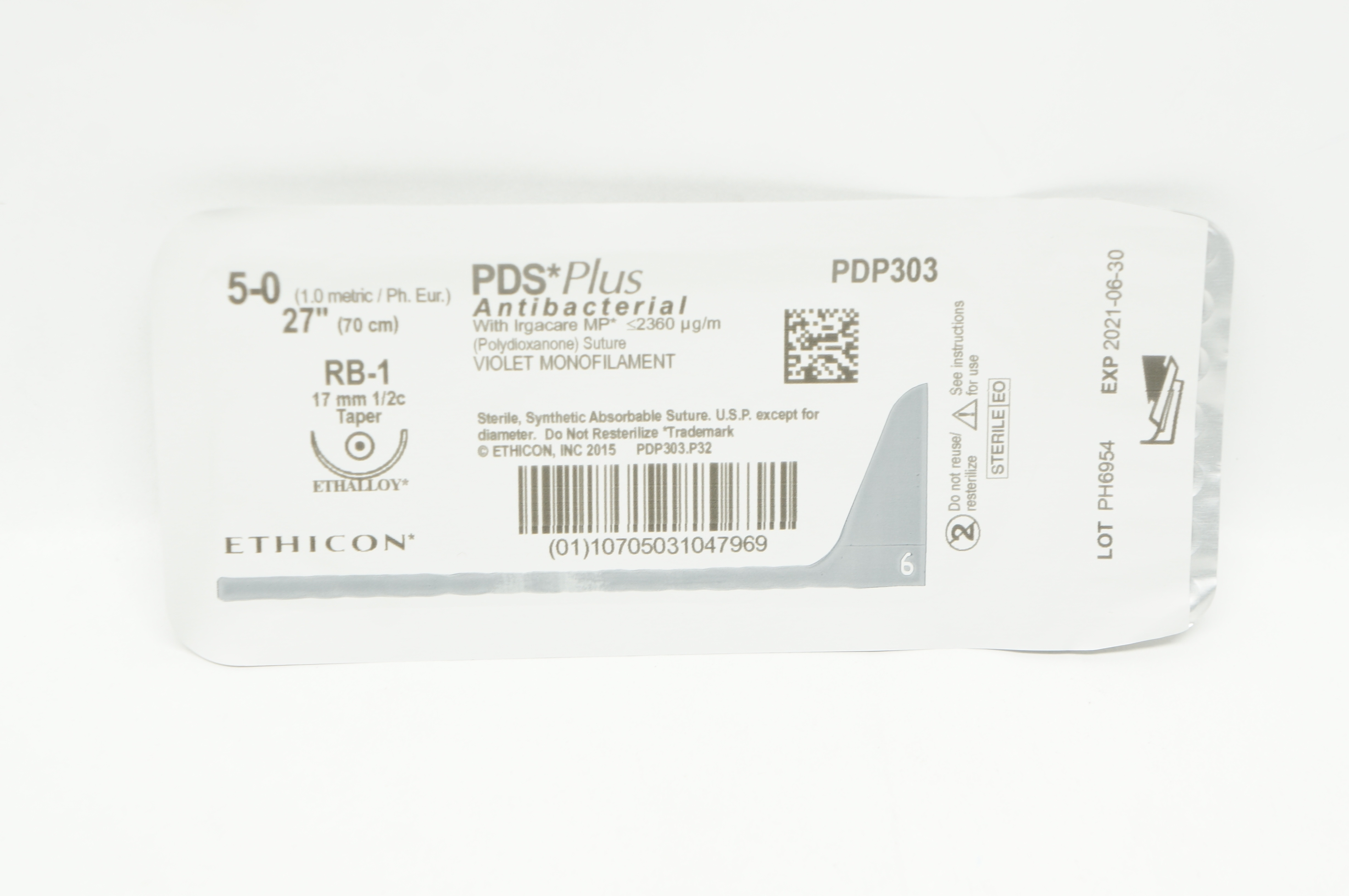 Ethicon PDP303 PDS Plus 5-0 Violet Monofilament RB-1, 17mm 1/2c Taper, 27inch(x)