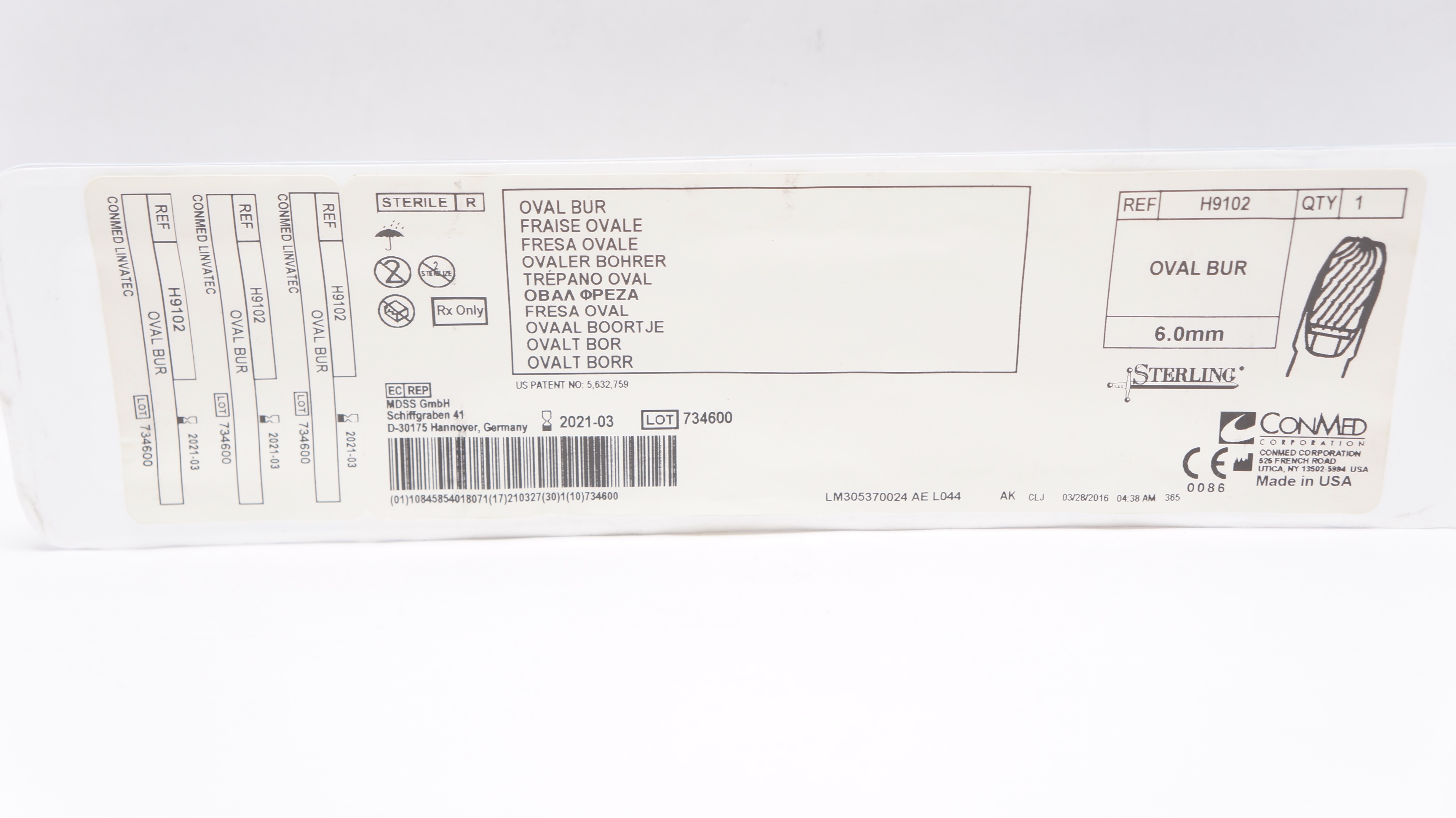 ConMed H9102 Linvatec Oval Bur 6.0mm (x)