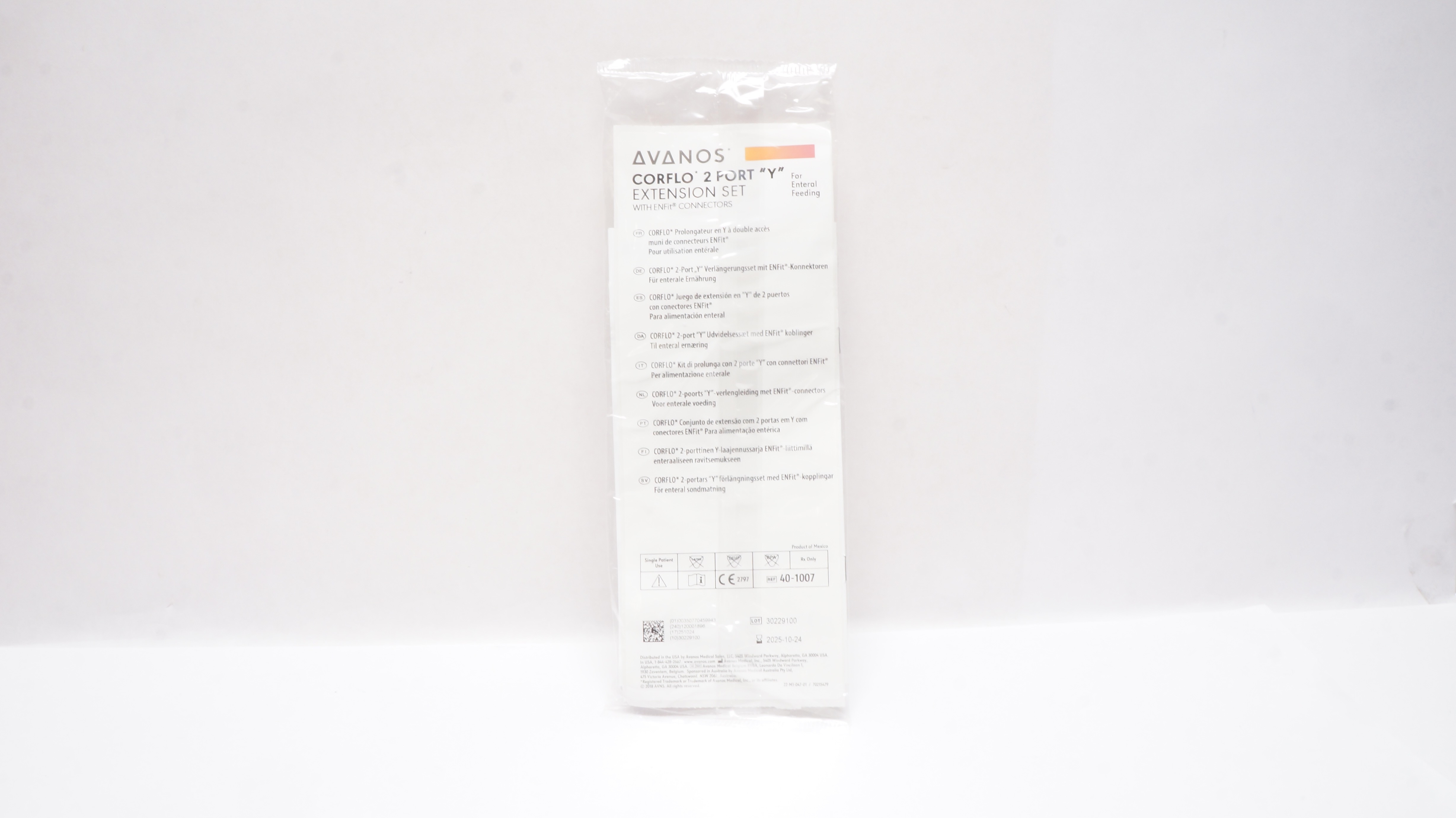 Avanos 40-1007 Corflo 2 Port "Y" Extension Set w/ENFit Connectors