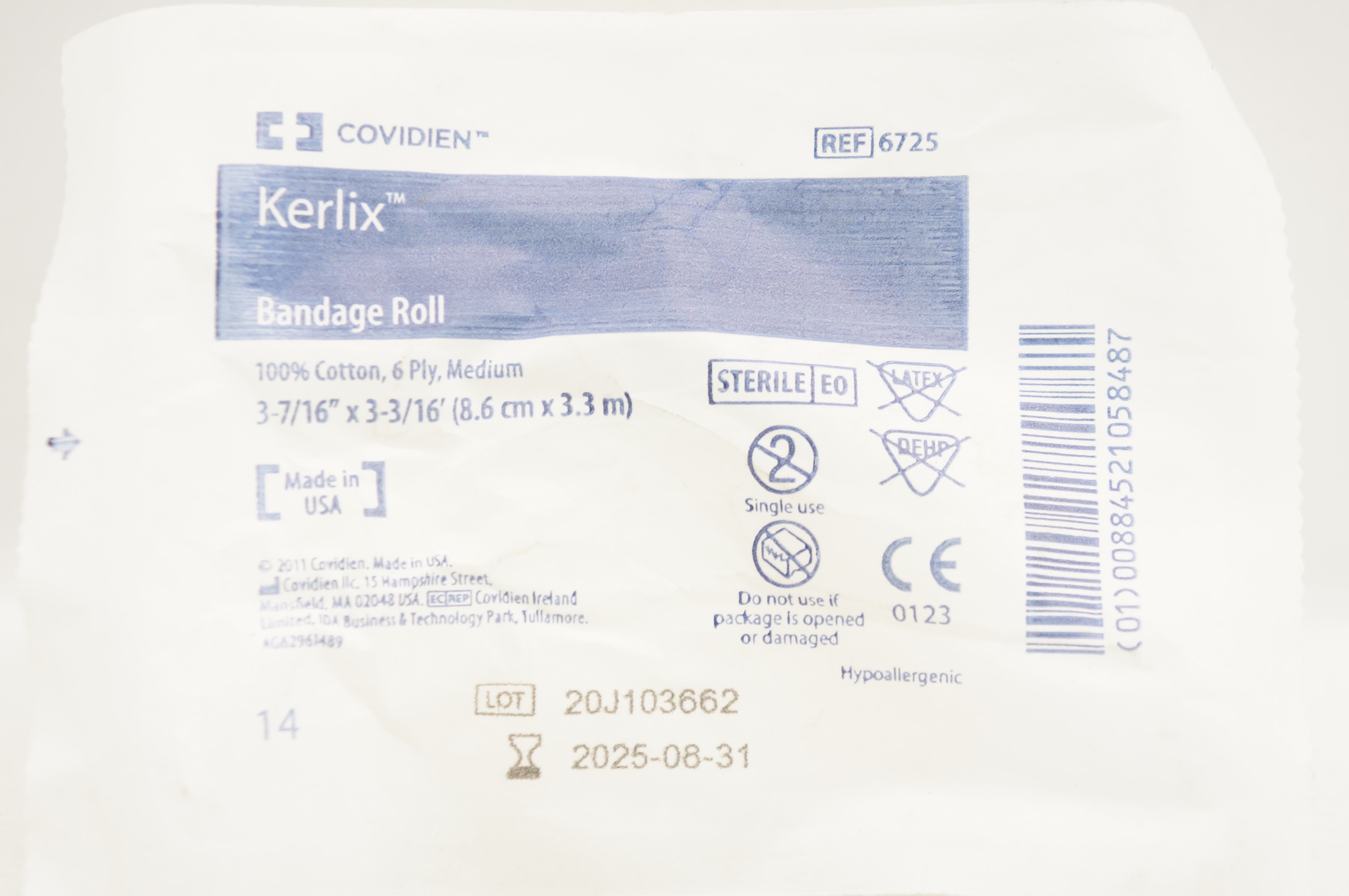 Covidien 6725 Kerlix Bandage Roll  100%Cotton 6-Ply Medium 3-7/16inch x 3-3/16Ft