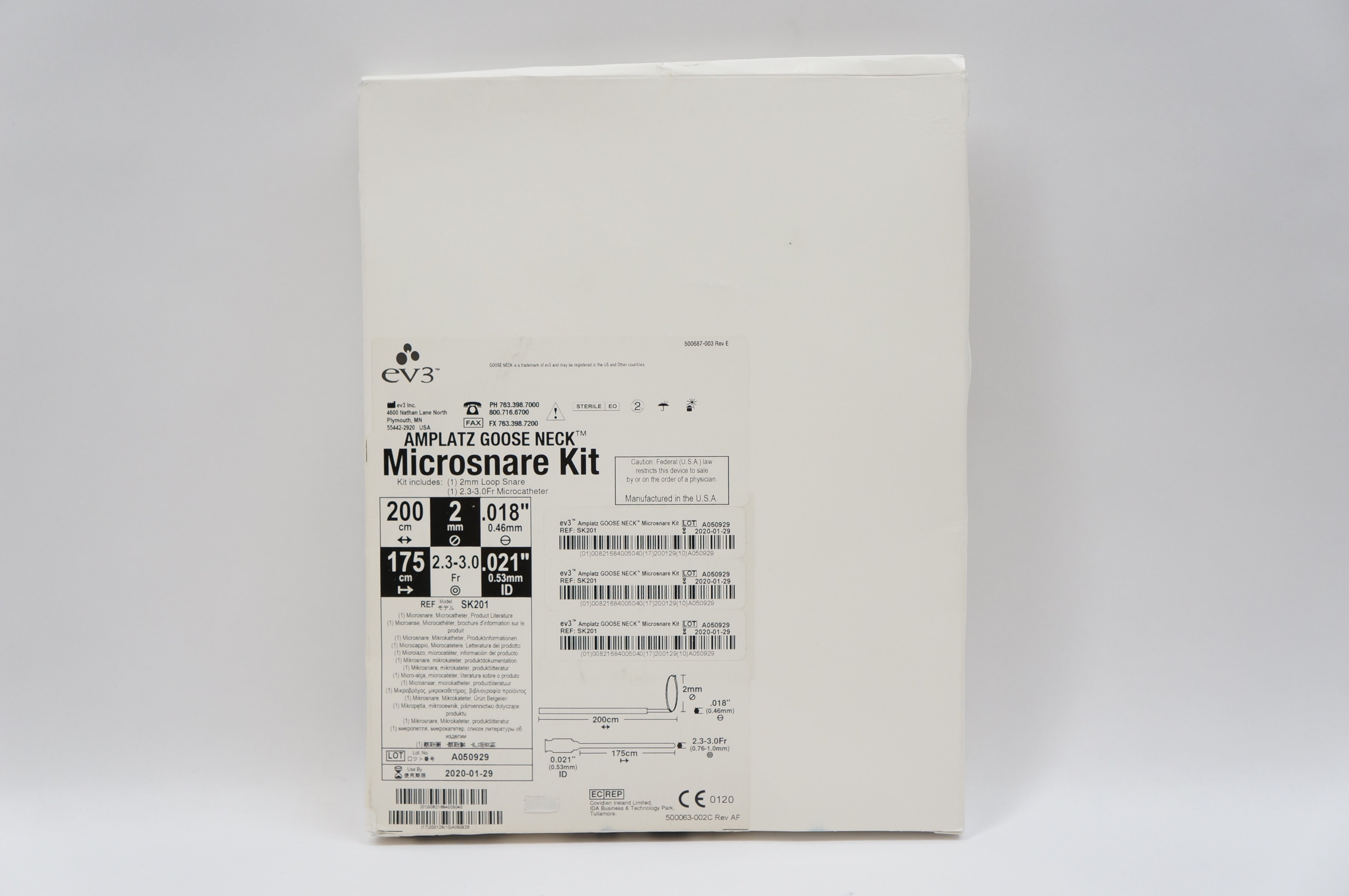 Ev3 SK201 Amplatz Goose Neck Microsnare Kit 2mm Loop Snare 2.3-3Fr Microcath.(x)