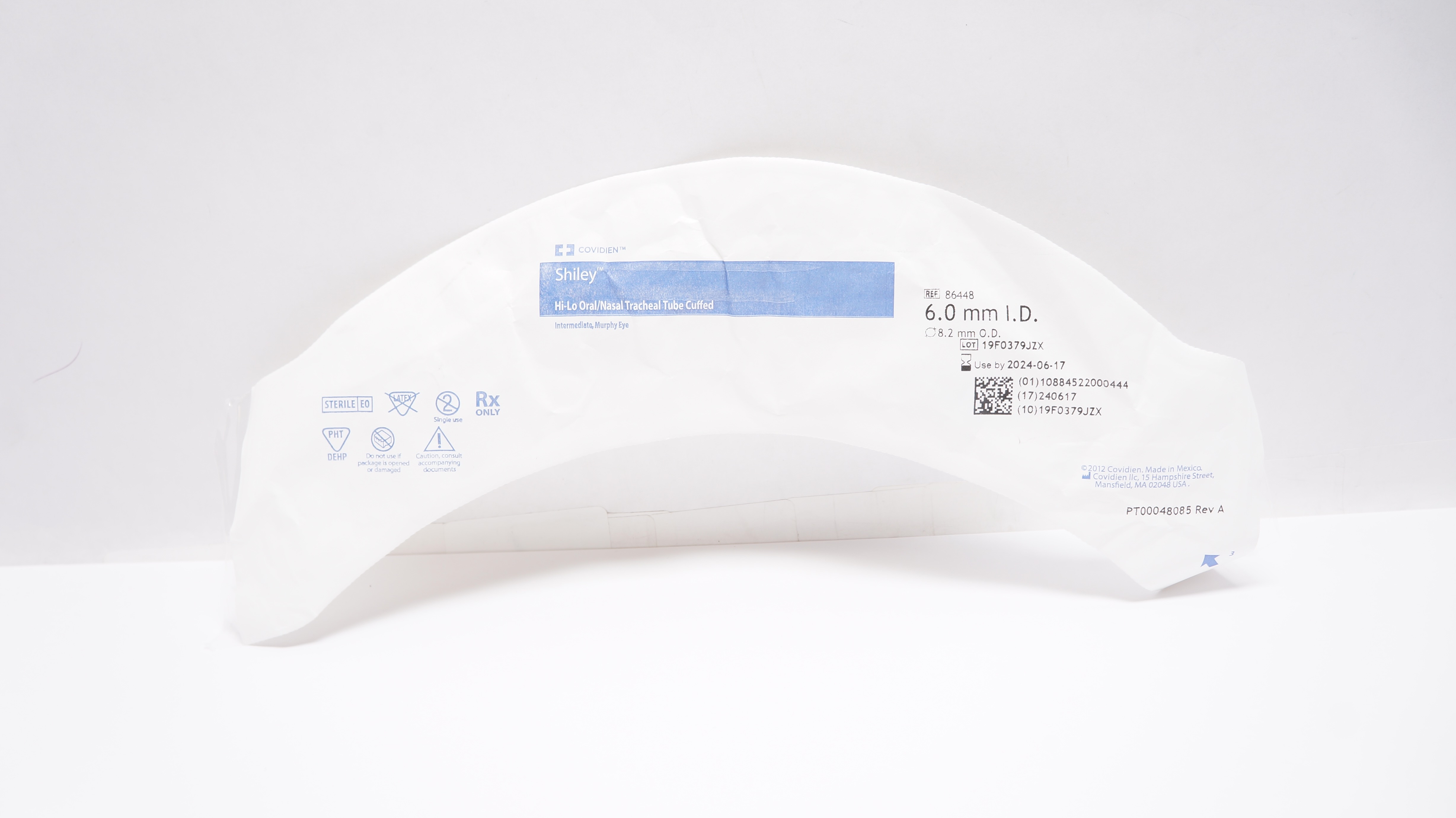 Covidien 86448 Shiley Hi-Lo Oral/Nasal Tracheal Tube Cuffed 6.0mm ID x 8.2mm OD