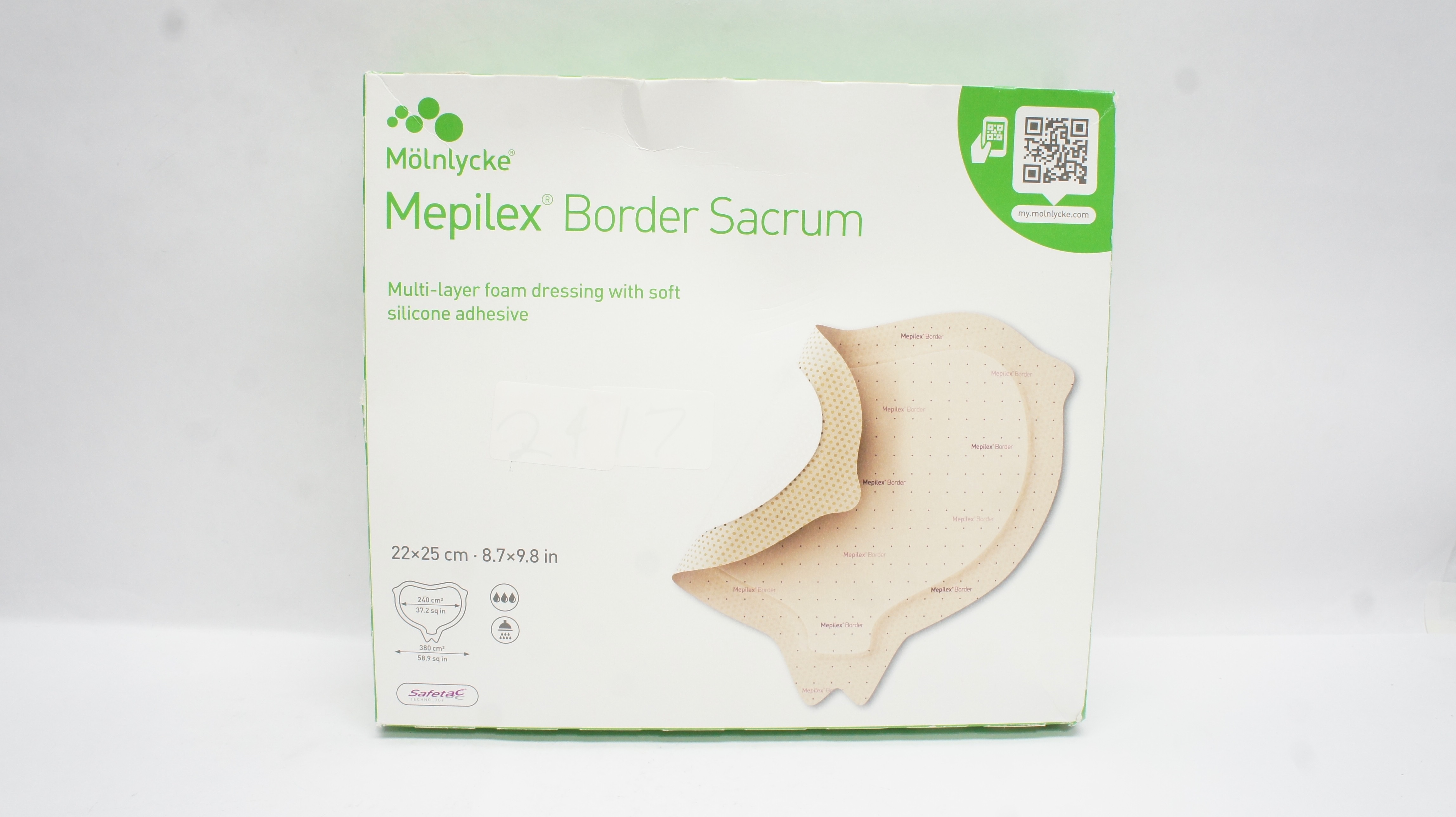 Mölnlycke 282455 Mepilex Border Sacrum Multi-layer Dressing 8.7x9.8in -Box of 10