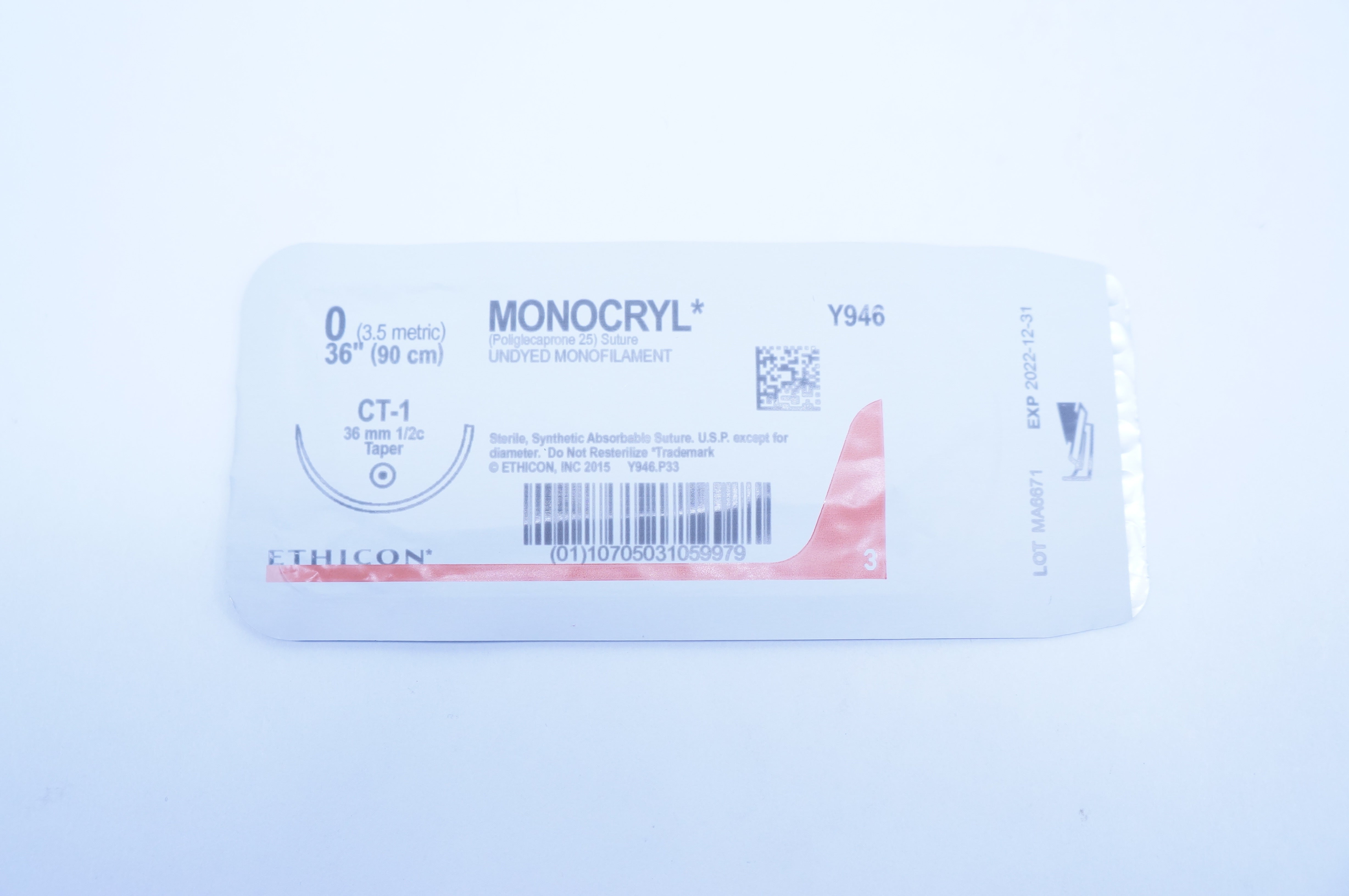 Ethicon Y946 0 MONOCRYL, CT-1, 36mm 1/2c Taper, 36inch