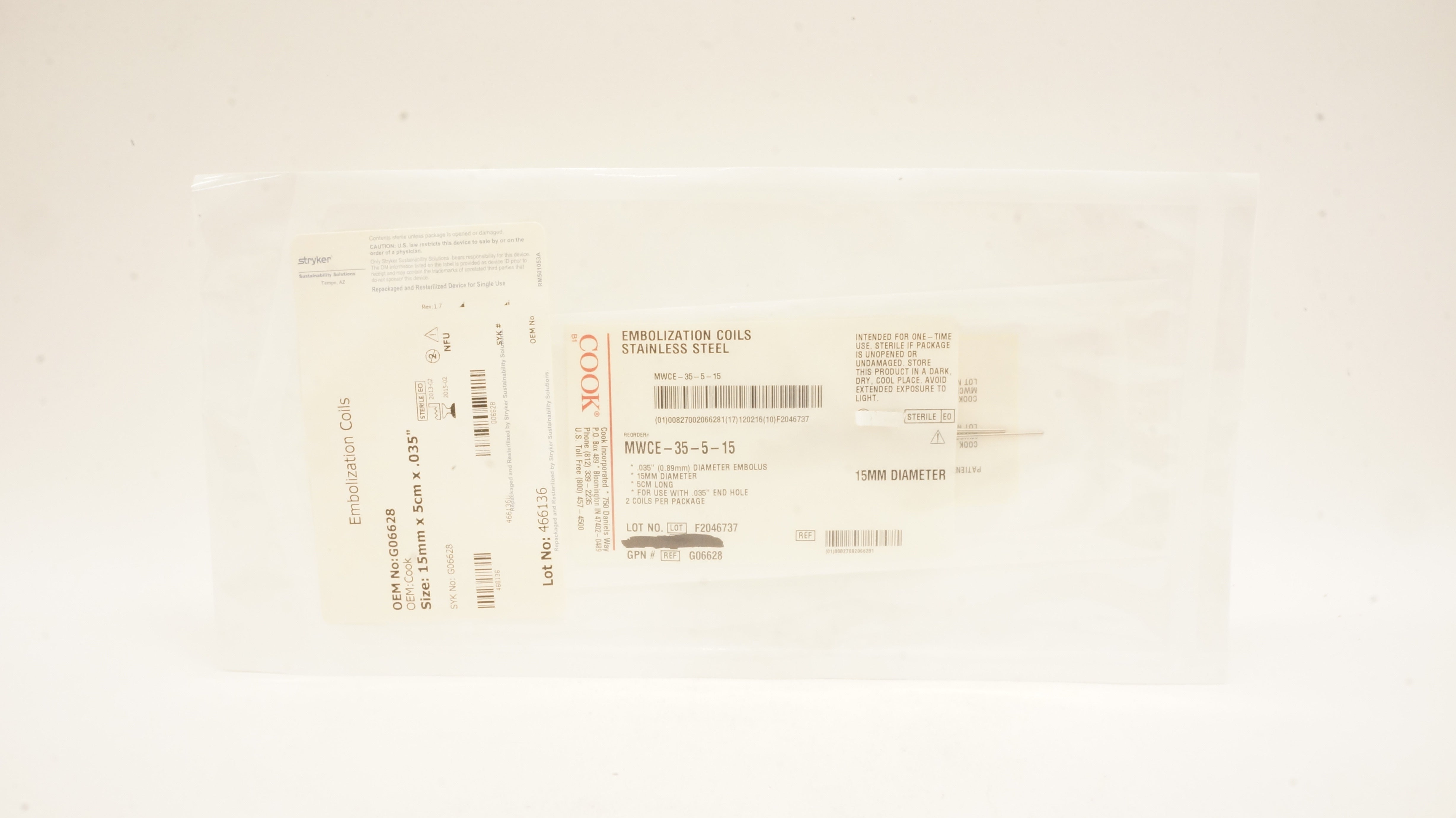 Cook Medical G06628 Embolization Coils Stainless Steel 15mm (x)