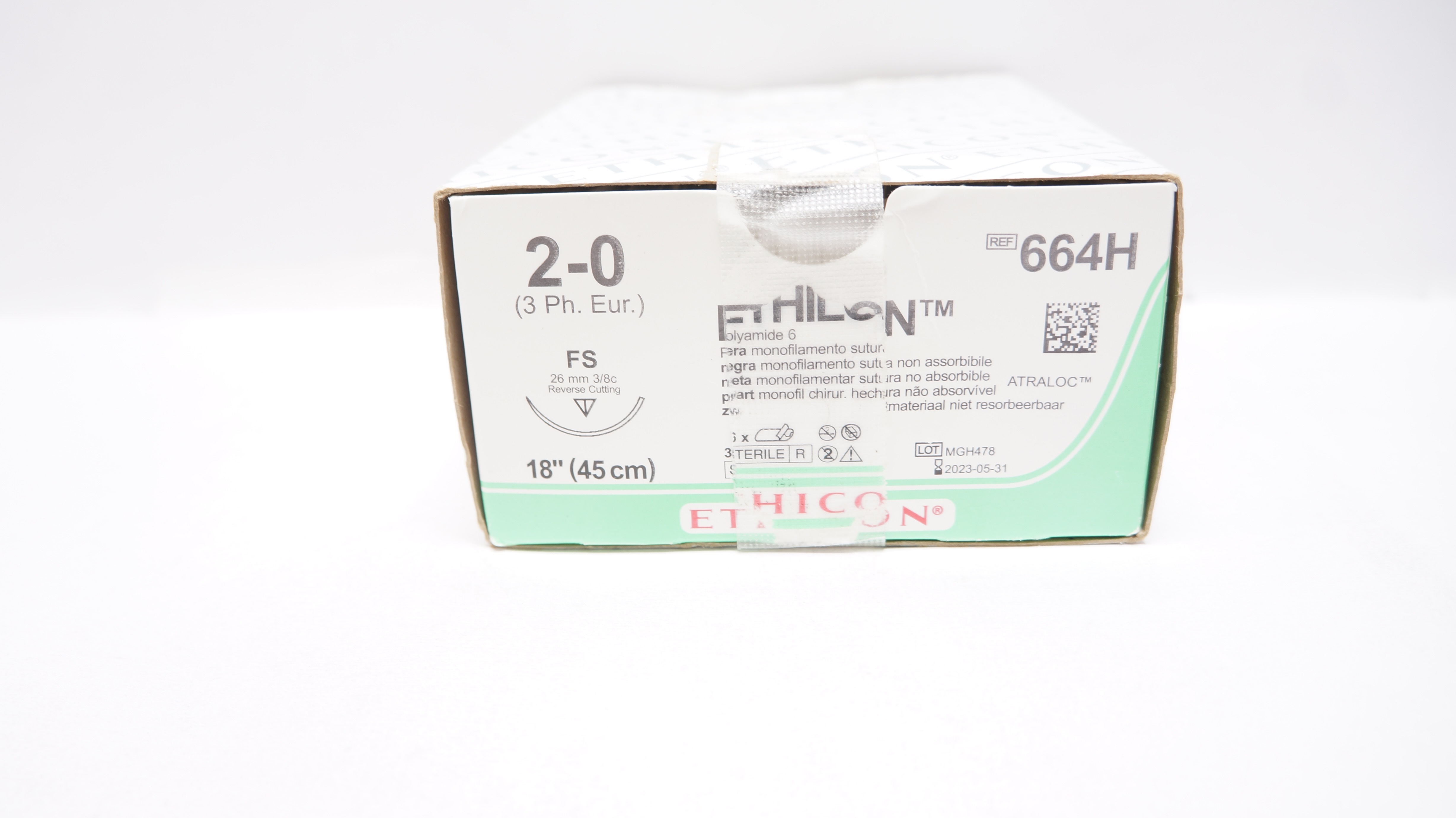 Ethicon 664H 2-0 ETHILON, FS, 26mm 3/8c Reverse Cutting, 18inch (x) - Box of 29