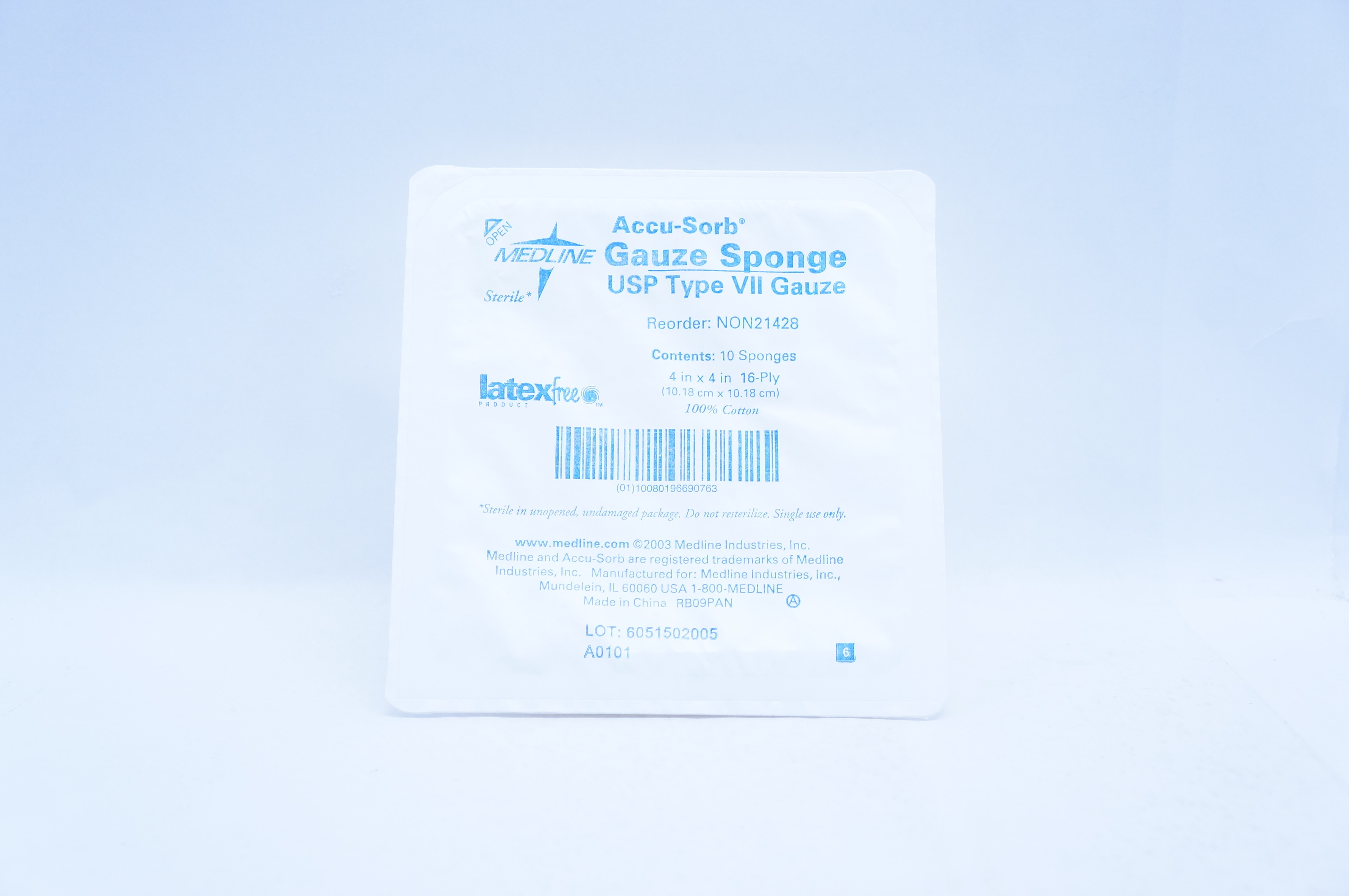 Medline NON21428 Accu-Sorb Gauze Sponge USP Type VII Gauze 4inch x 4inch Pack of 10