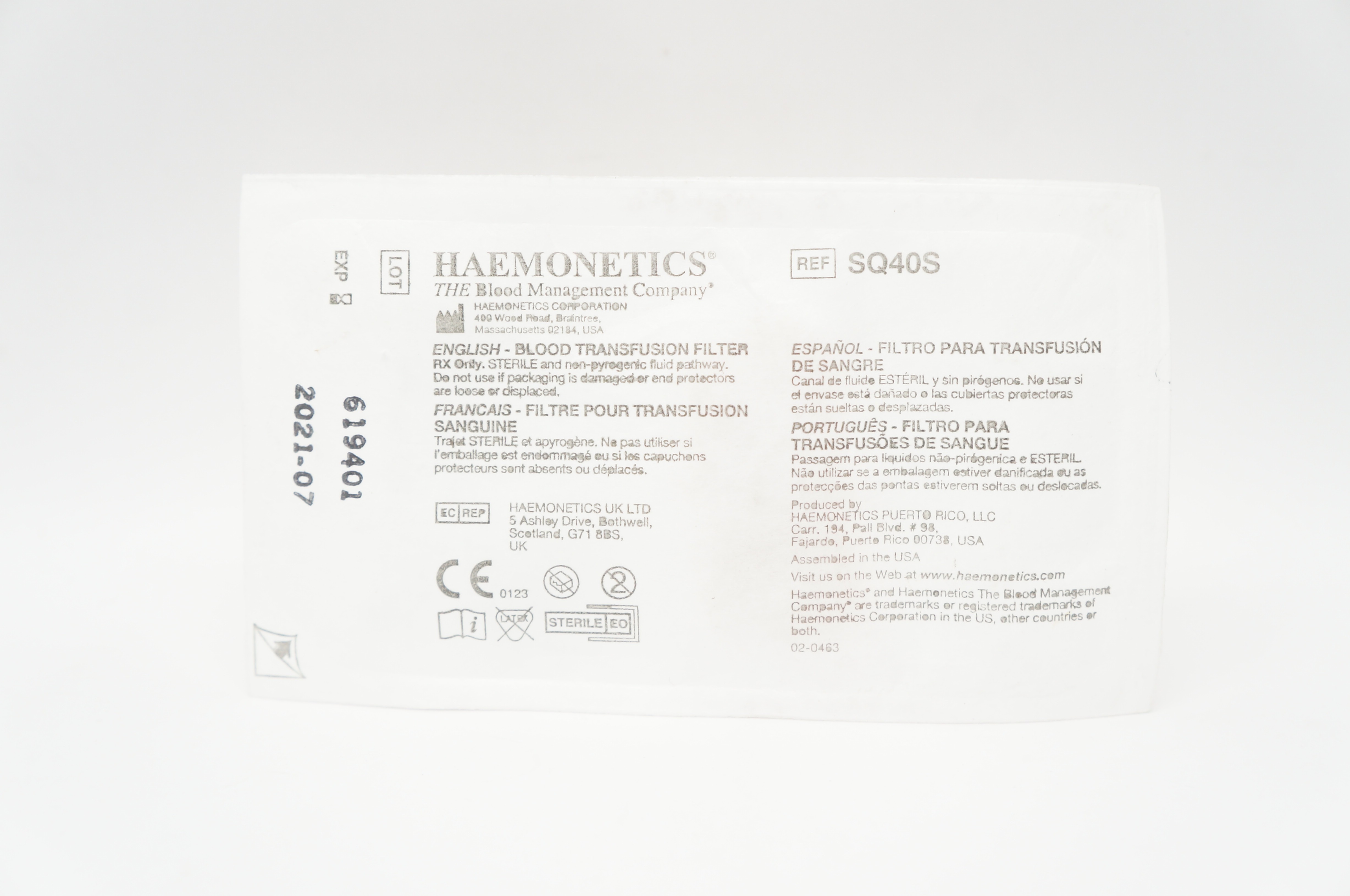 Haemonetics SQ40S Blood Transfusion Filter (x)